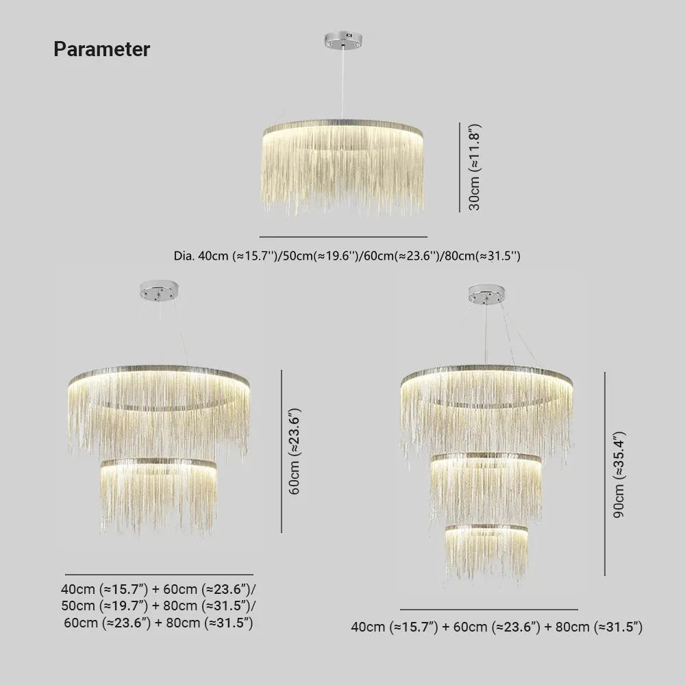 Potenor Tassel Chain Art Deco Pendant Light Silver/Gold Living Room/Hall