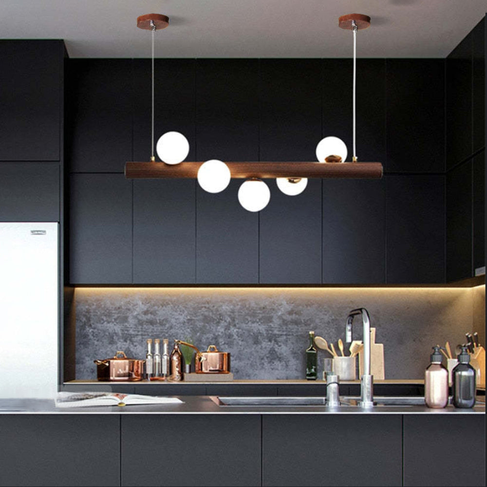 Taribid Glass Bubble Pendant Light Wood/Walnut
