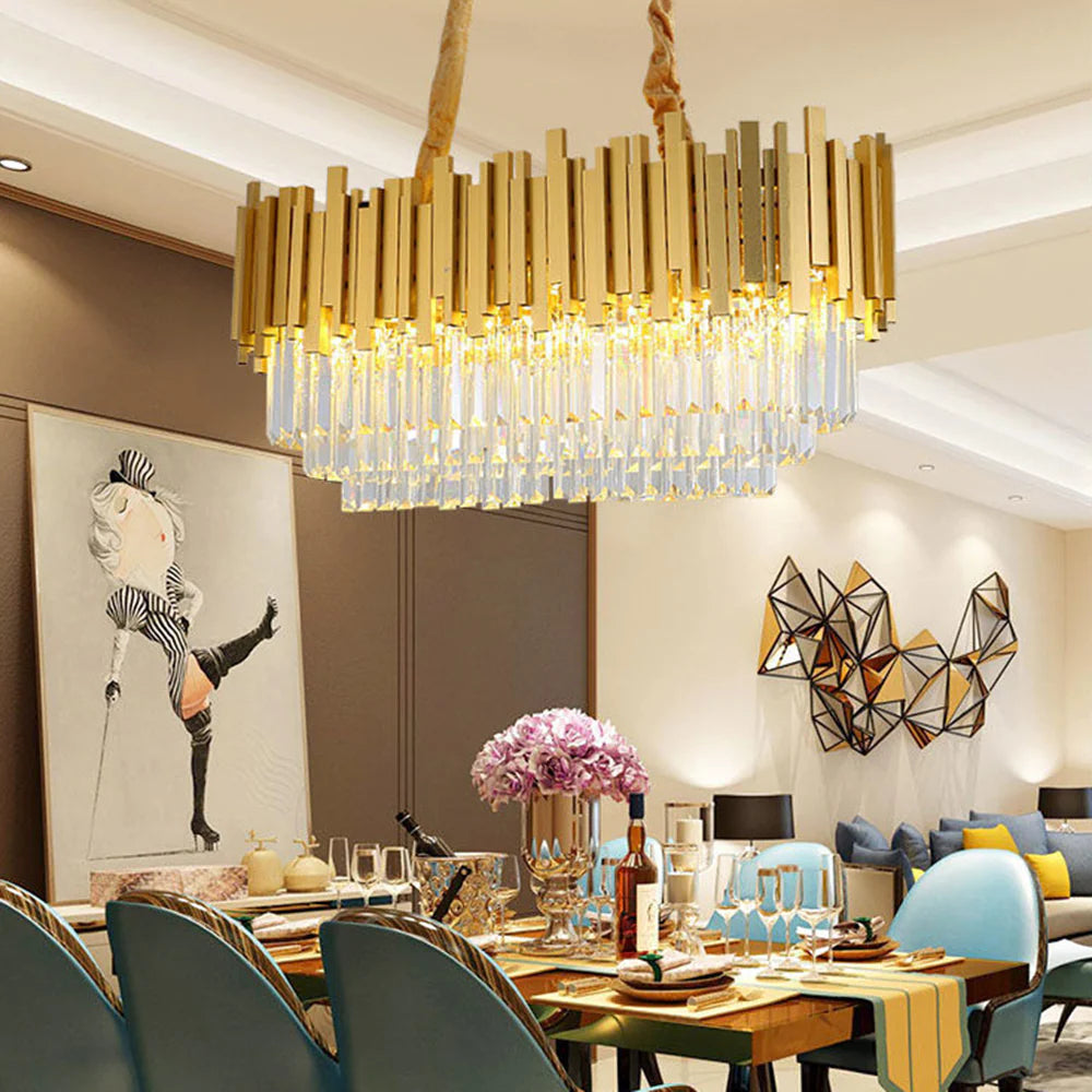 Bisates Nordic Postmodern Luxury Gold Crystal Chandelier for Dining Room & Living Room