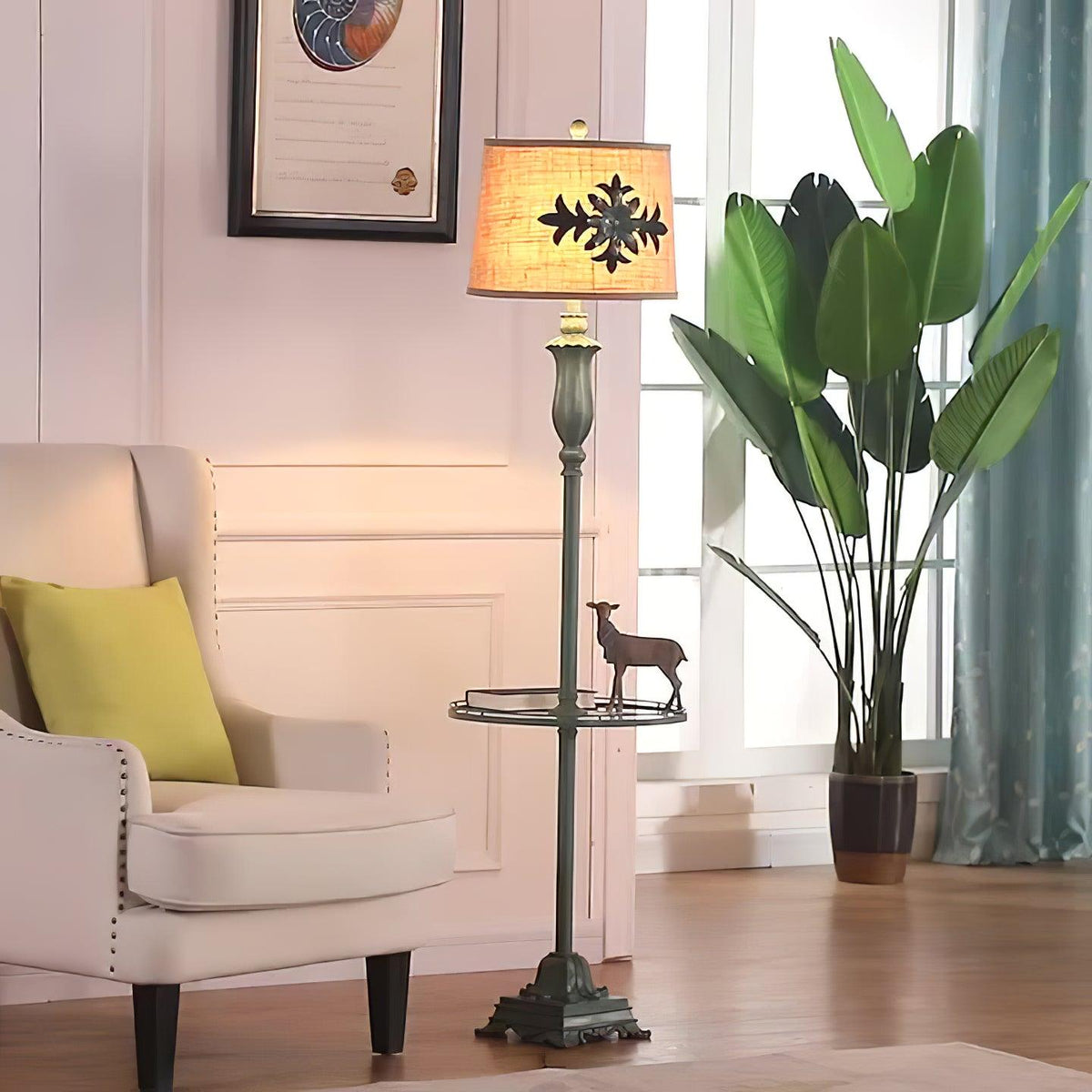 Kodapun Floor Lamp Table Vintage, Metal/Resin, Green, Living Room