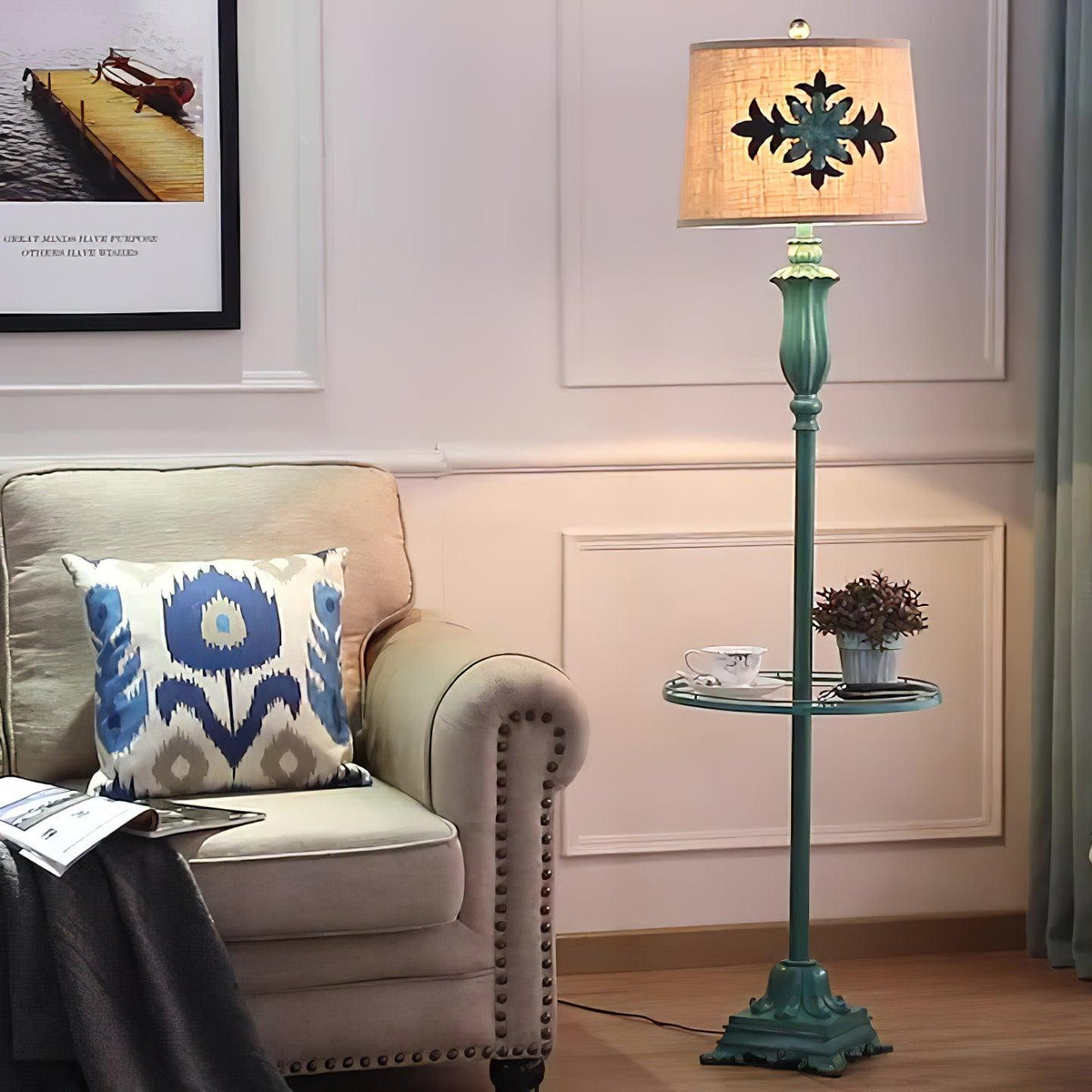 Kodapun Floor Lamp Table Vintage, Metal/Resin, Green, Living Room
