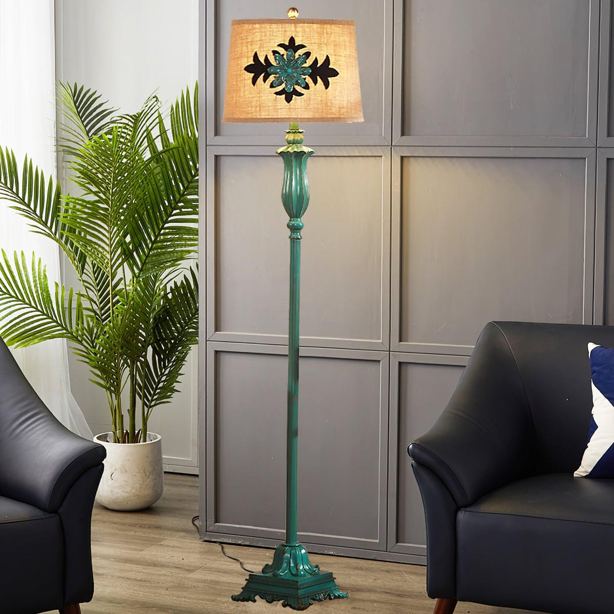 Kodapun Floor Lamp Table Vintage, Metal/Resin, Green, Living Room