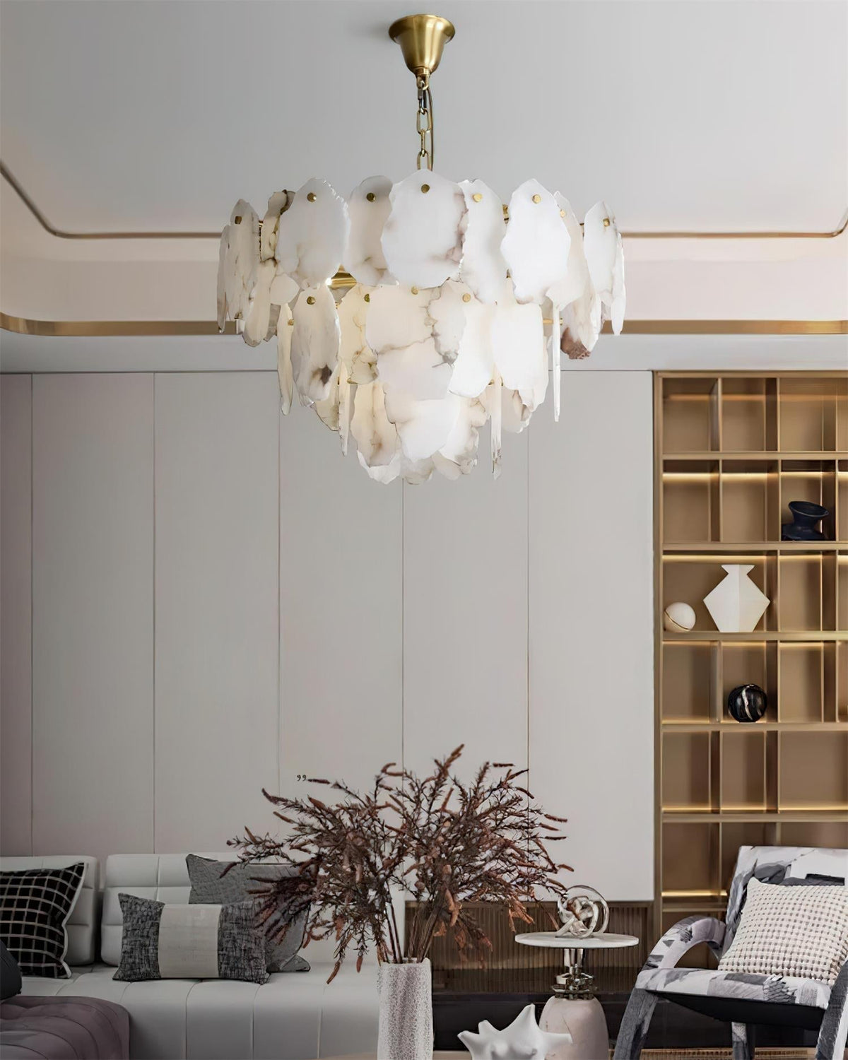 Albiselle Alabaster Chandelier Layered Stone Slices