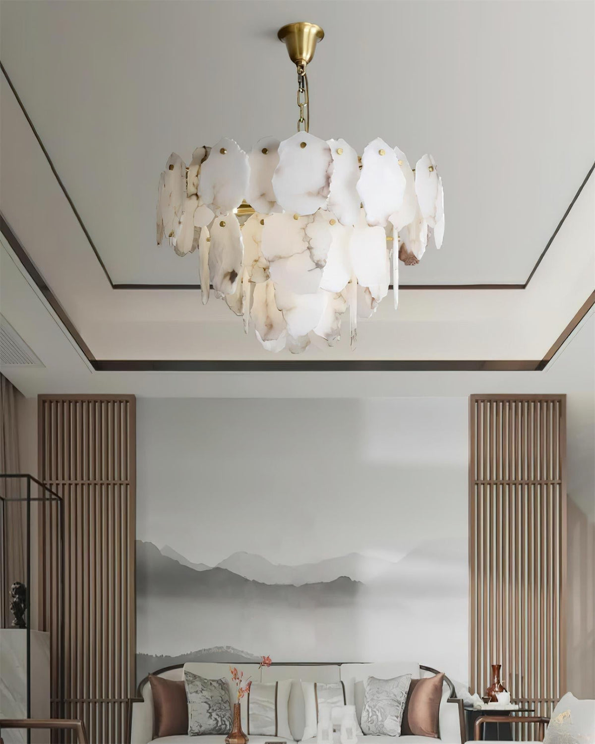 Albiselle Alabaster Chandelier Layered Stone Slices