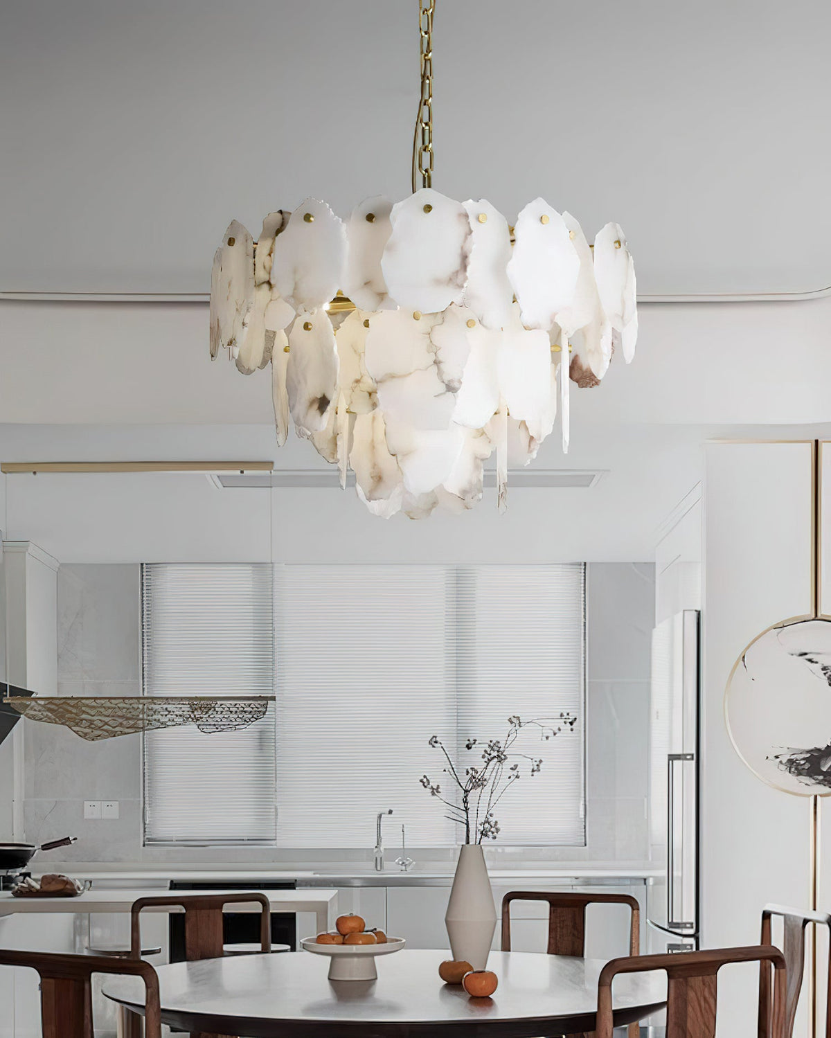 Albiselle Alabaster Chandelier Layered Stone Slices