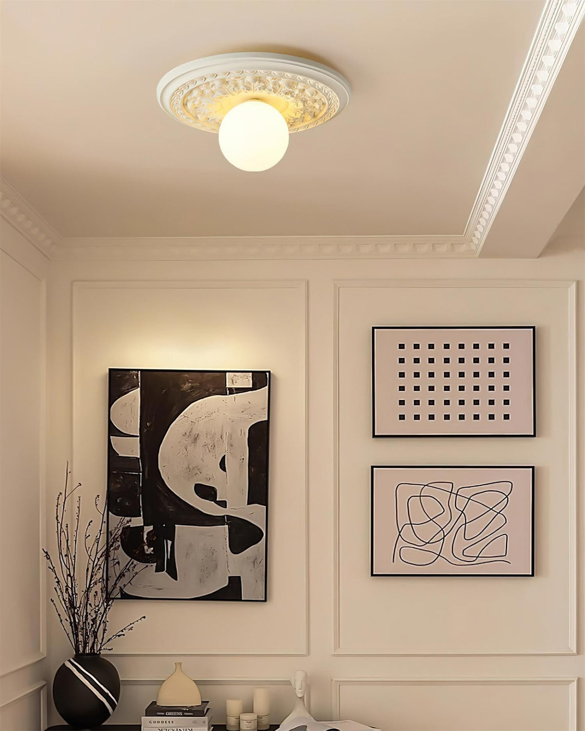 Elya Vintage Carved Ceiling Light with Globe Shade