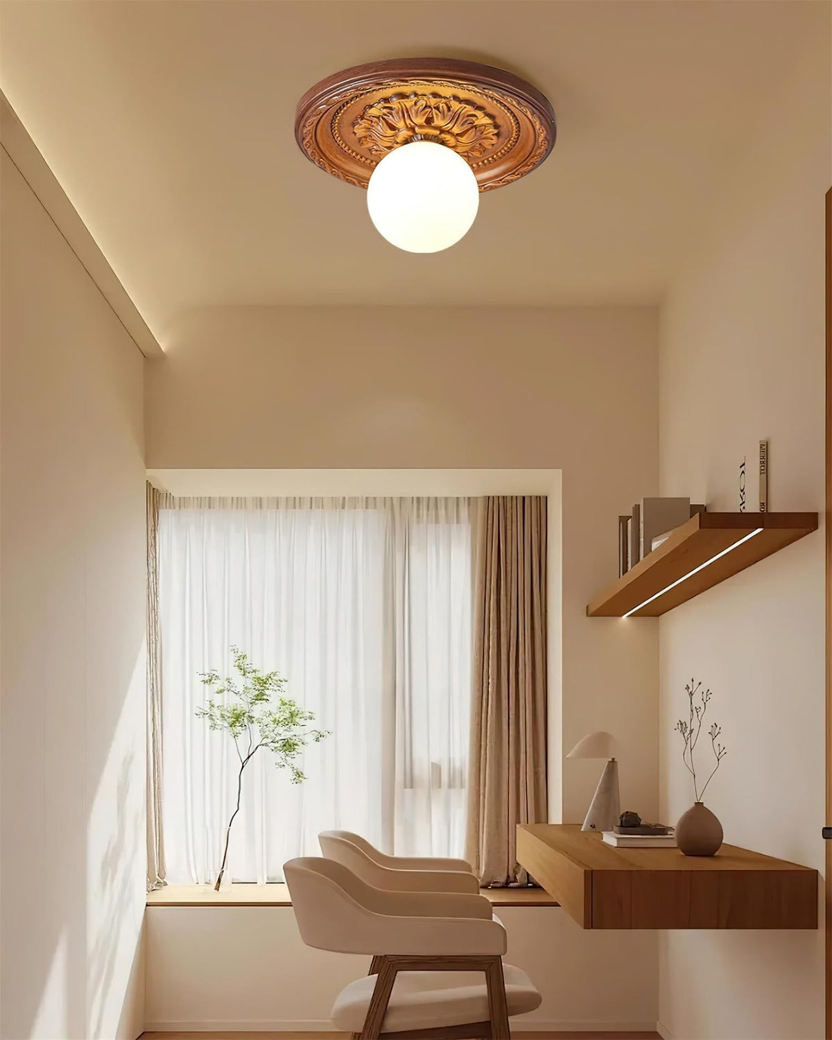 Elya Vintage Carved Ceiling Light with Globe Shade