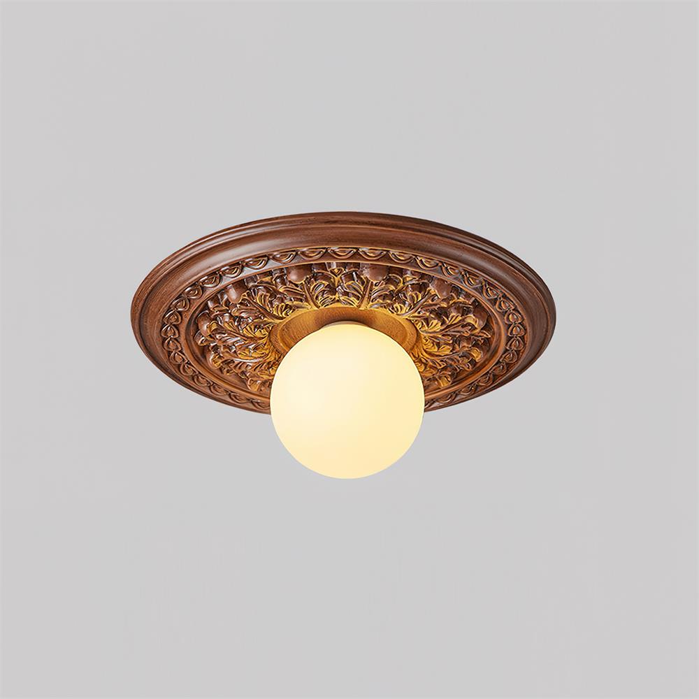 Elya Vintage Carved Ceiling Light with Globe Shade