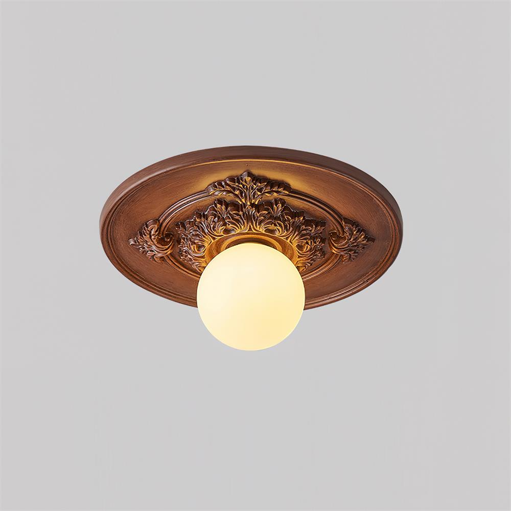 Elya Vintage Carved Ceiling Light with Globe Shade