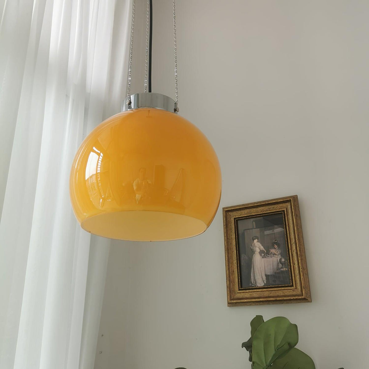 Kasamok Yellow Ball Pendant Light, Metal & Glass