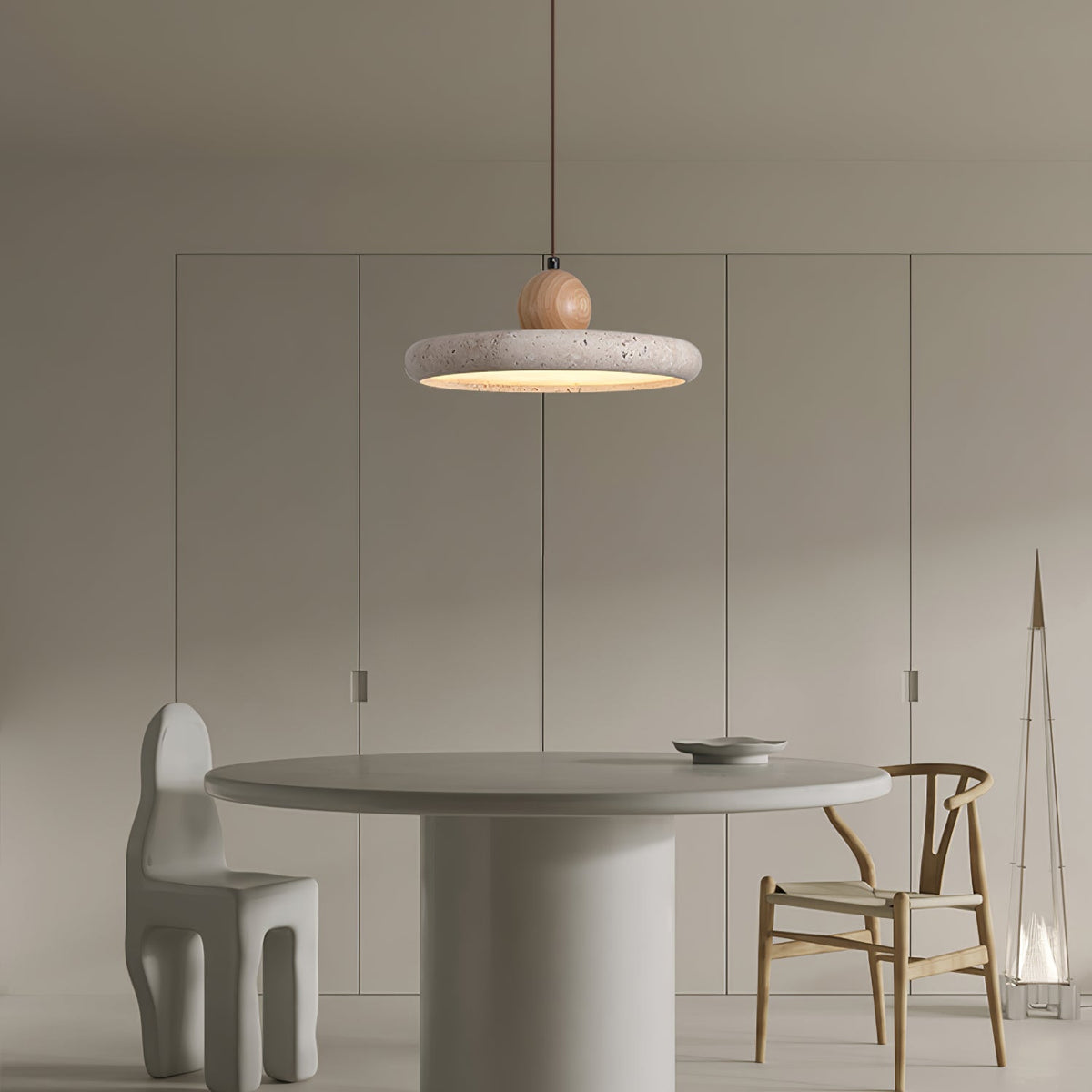 Telirar Travertine & Wood Pendant Light
