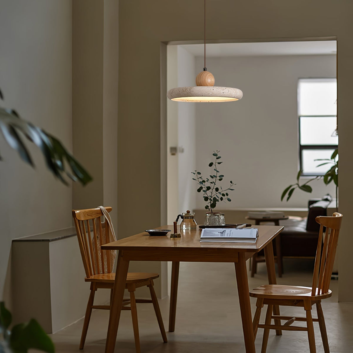 Telirar Travertine & Wood Pendant Light
