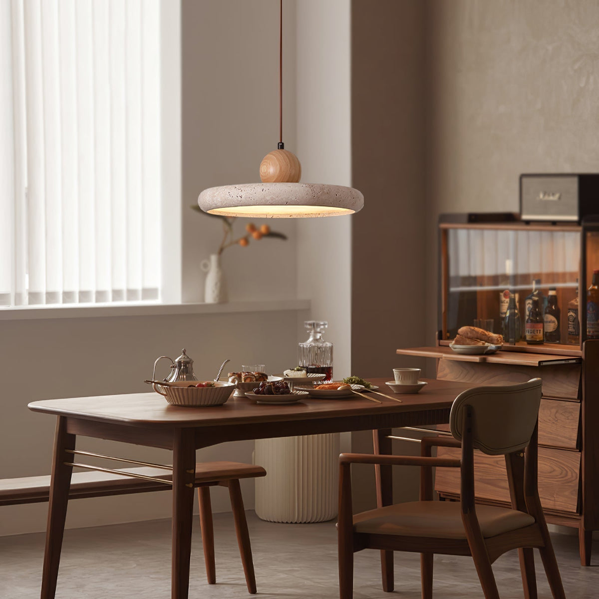 Telirar Travertine & Wood Pendant Light