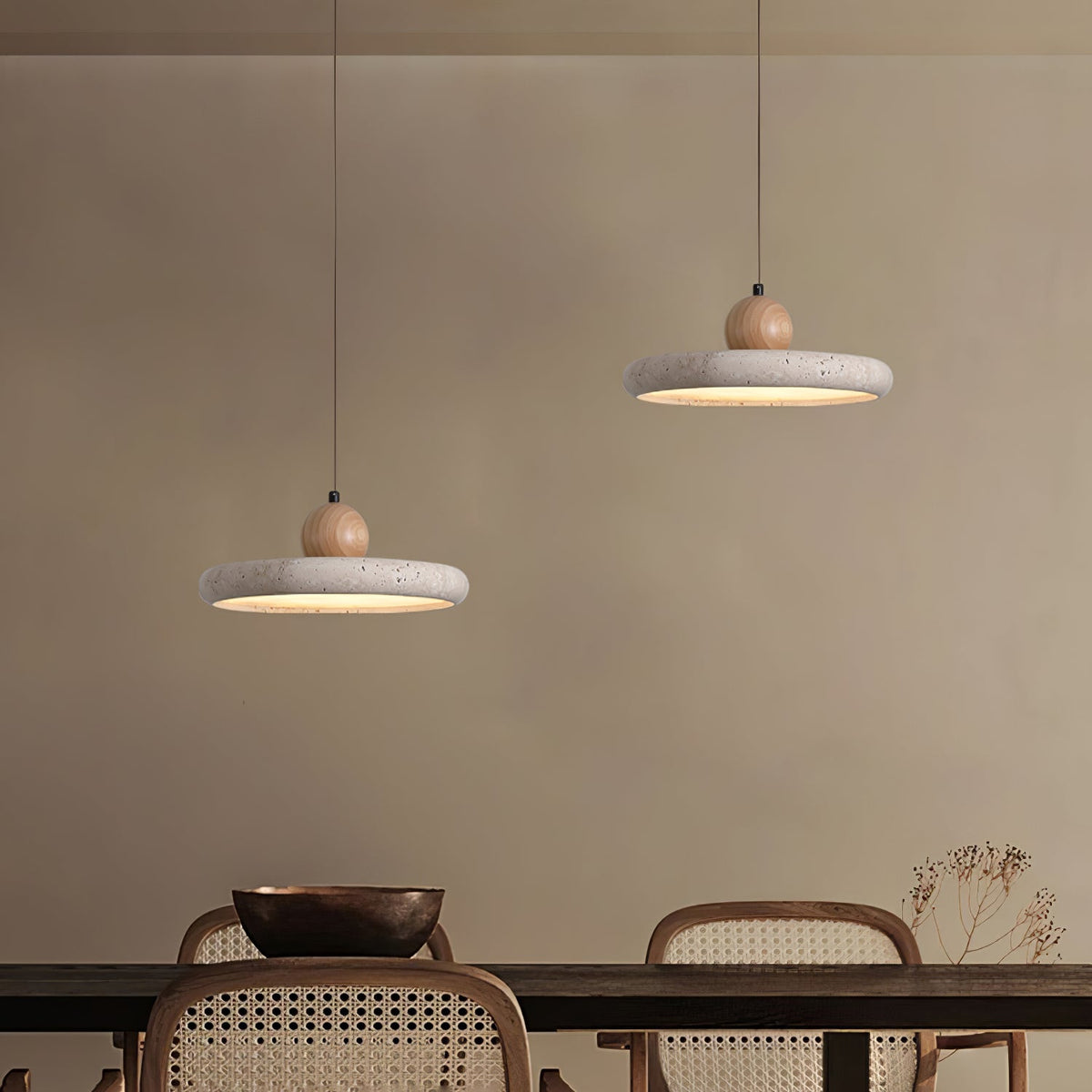 Telirar Travertine & Wood Pendant Light
