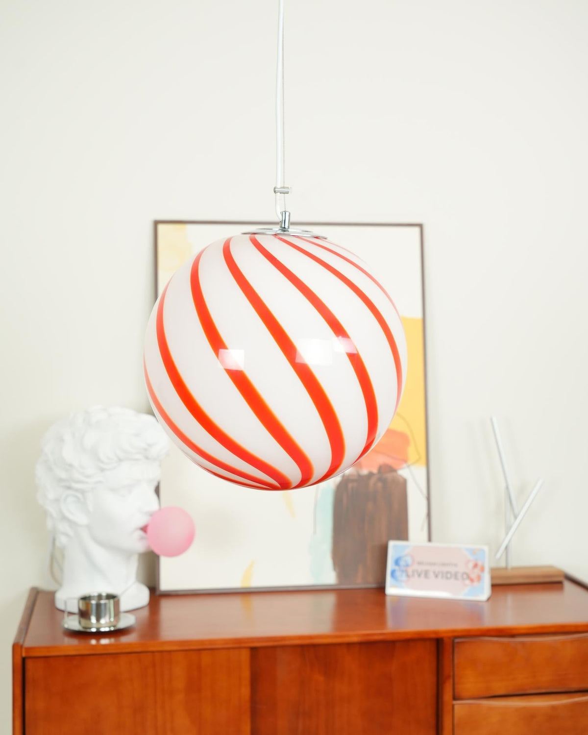 Kairo Pendant Lamp Glass Globe Light with Green Swirl Stripes