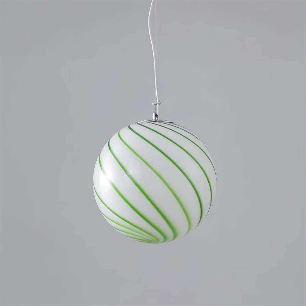 Kairo Pendant Lamp Glass Globe Light with Green Swirl Stripes