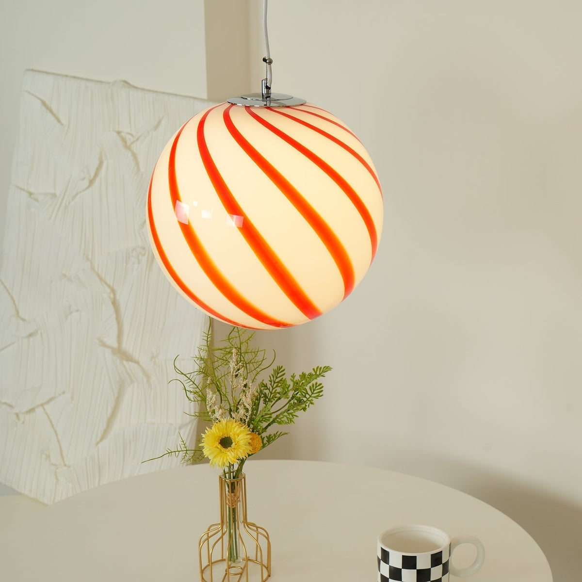 Kairo Pendant Lamp Glass Globe Light with Green Swirl Stripes