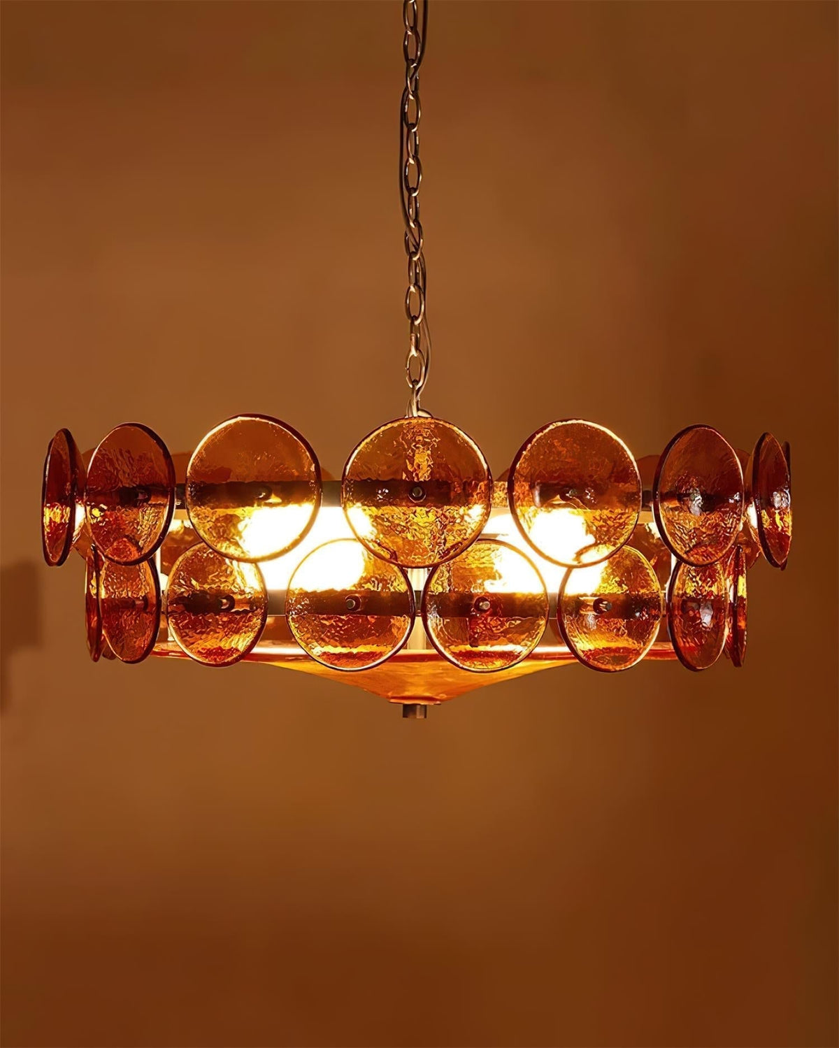 Selvora Chandelier Amber Glass Disc Elegant