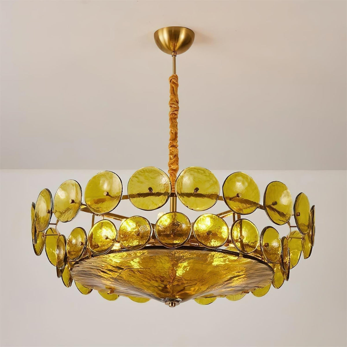 Selvora Chandelier Amber Glass Disc Elegant
