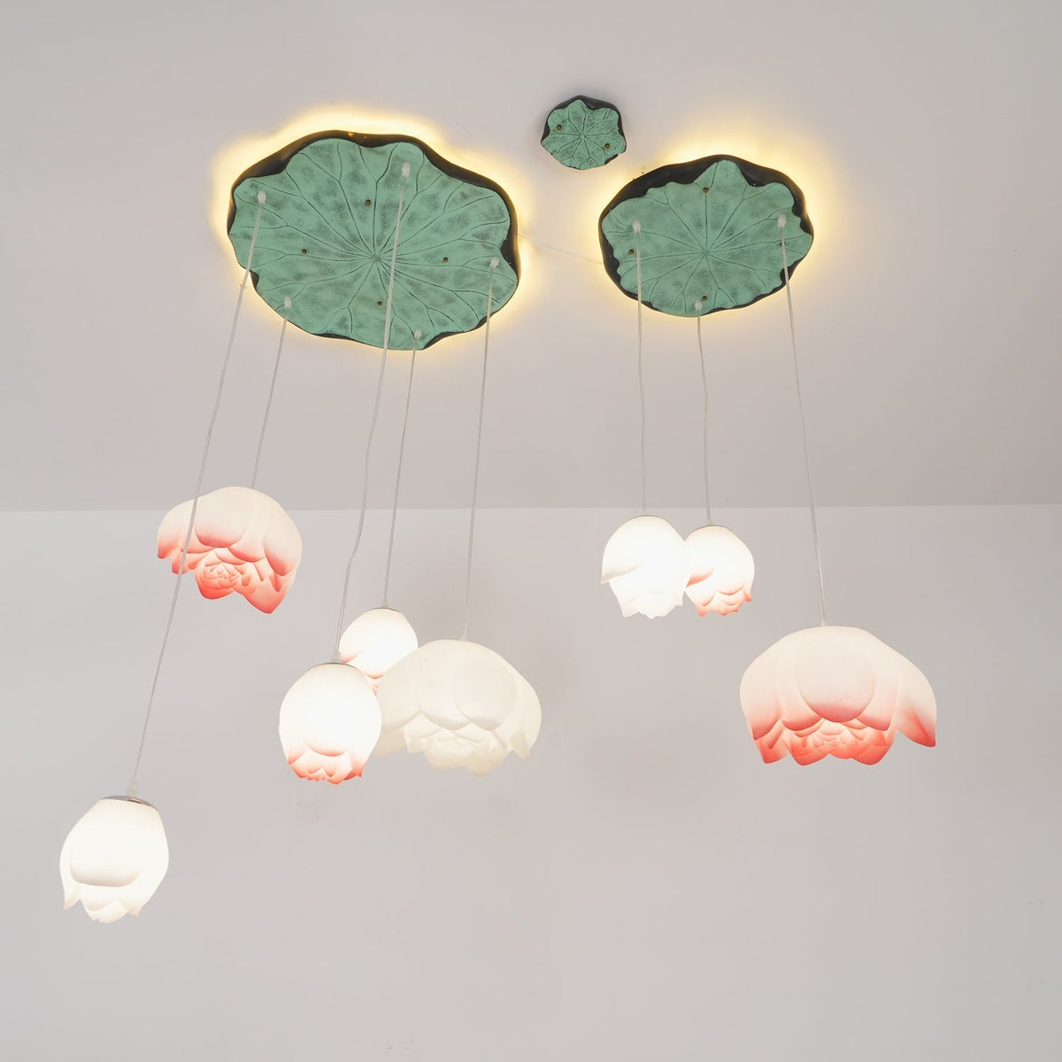 Rivinira Chandelier Lotus Floral Pendant Pink White 7-Light