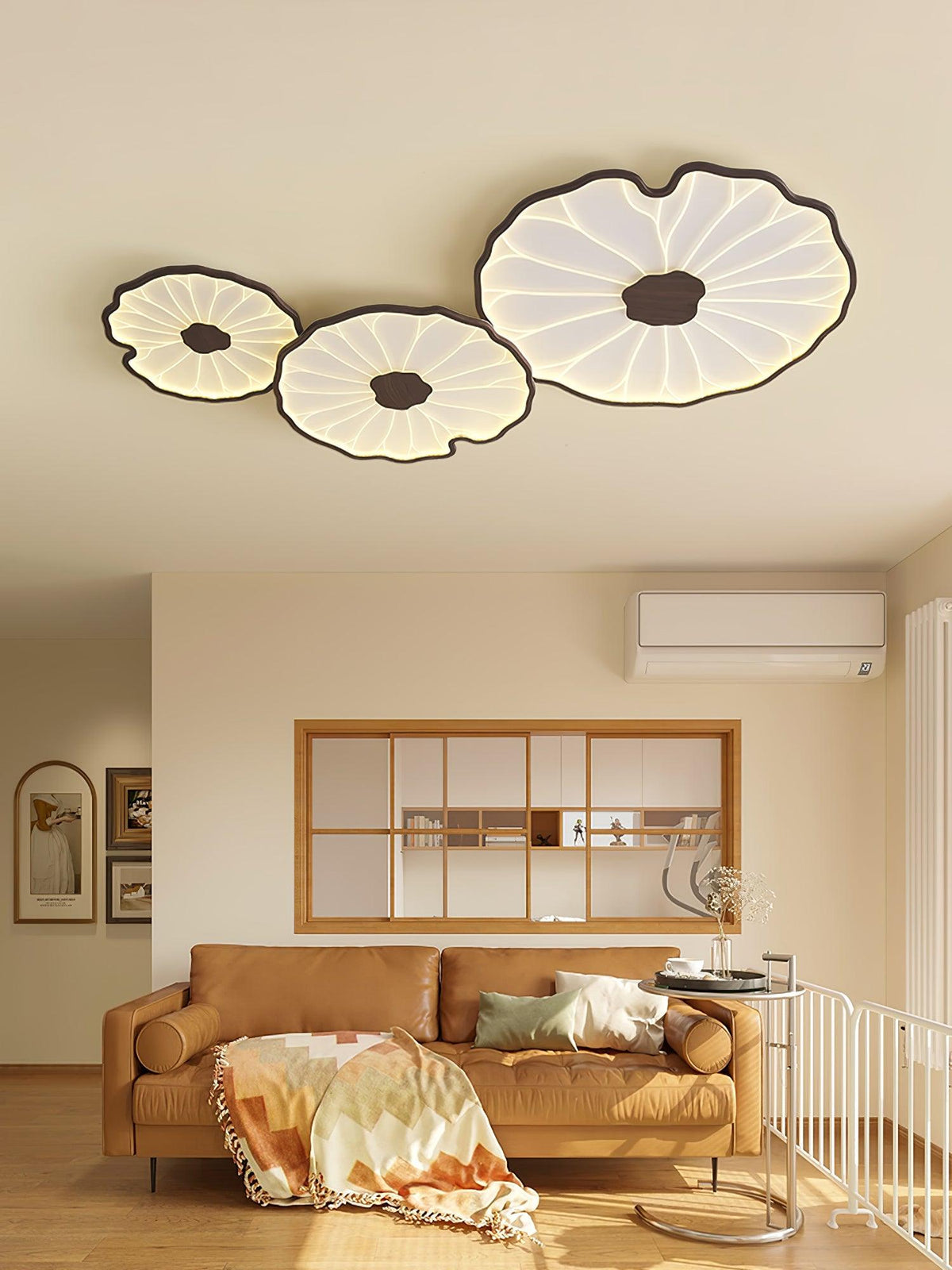 Rinorian Ceiling Lamp Lotus Leaf with Wooden Finish