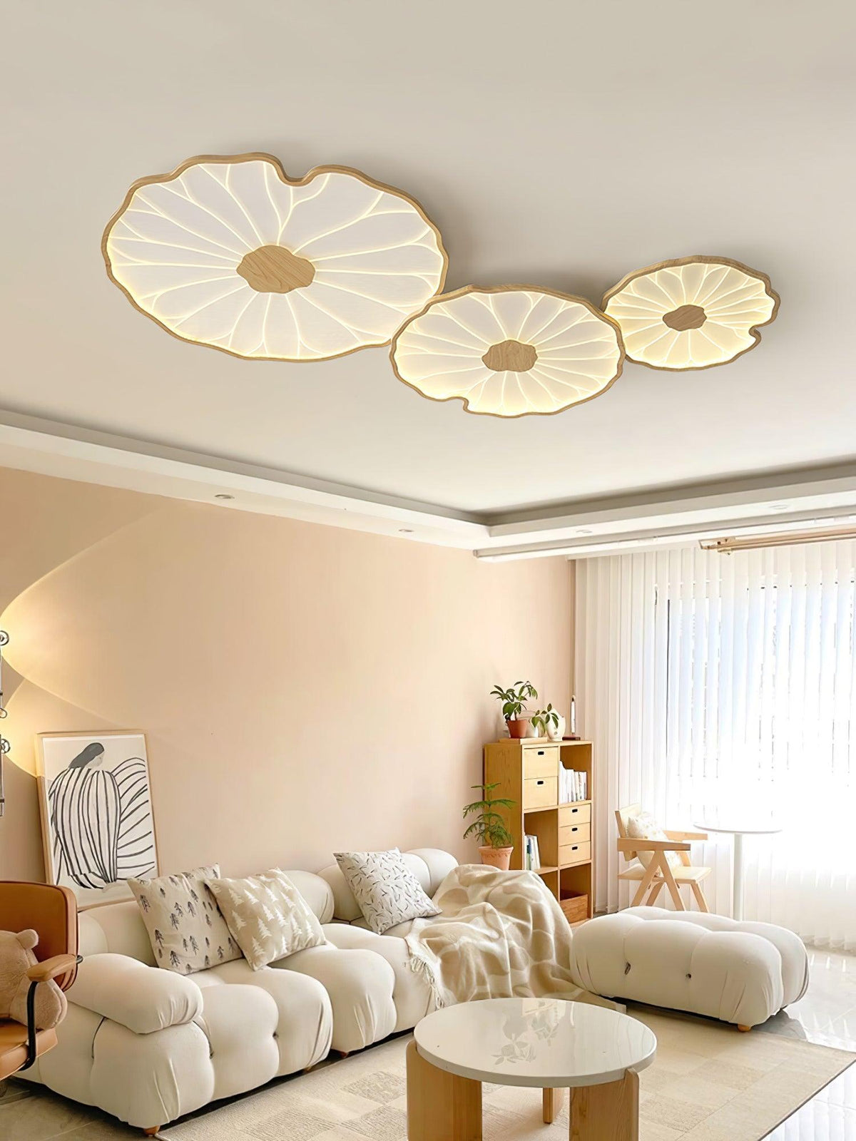 Rinorian Ceiling Lamp Lotus Leaf with Wooden Finish