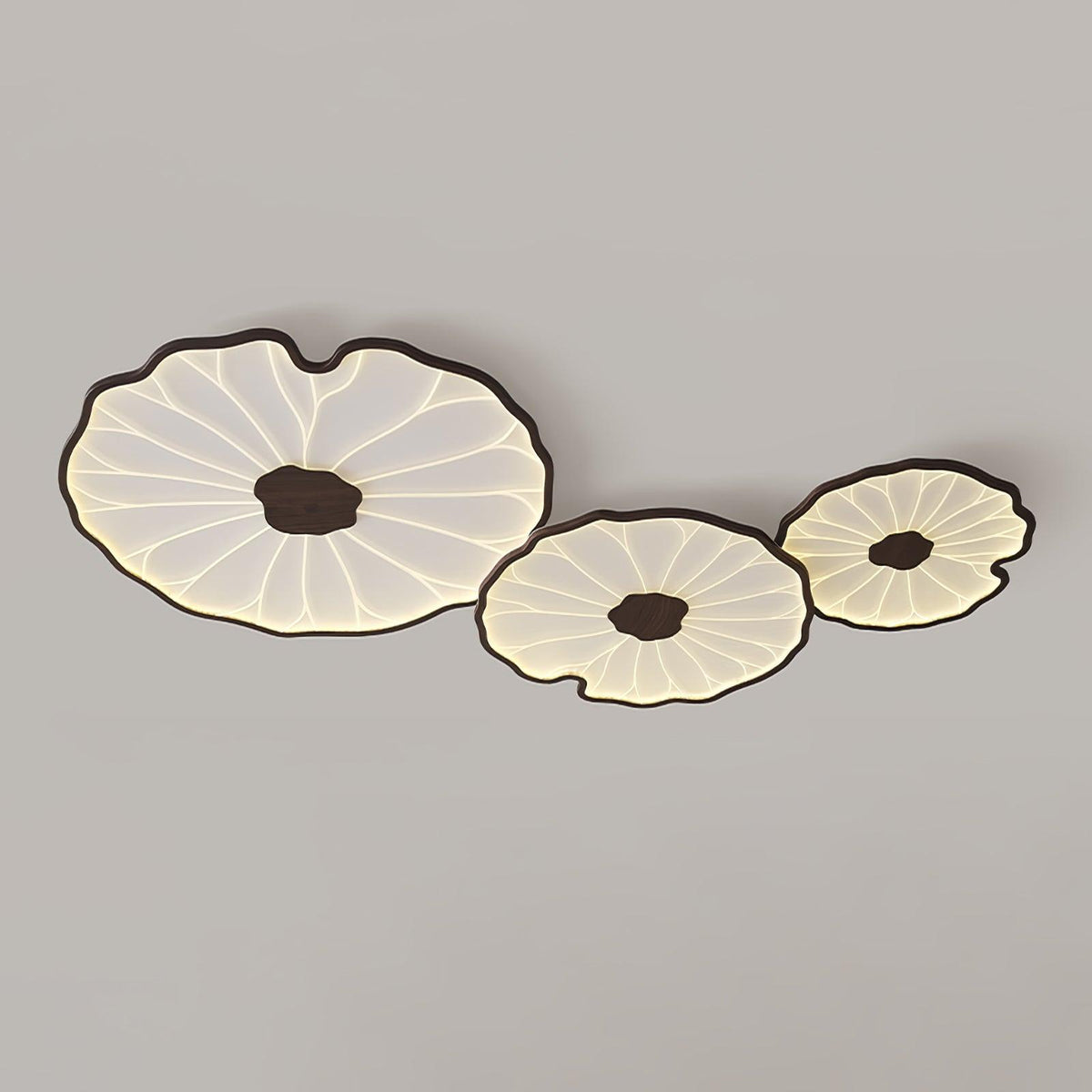 Rinorian Ceiling Lamp Lotus Leaf with Wooden Finish