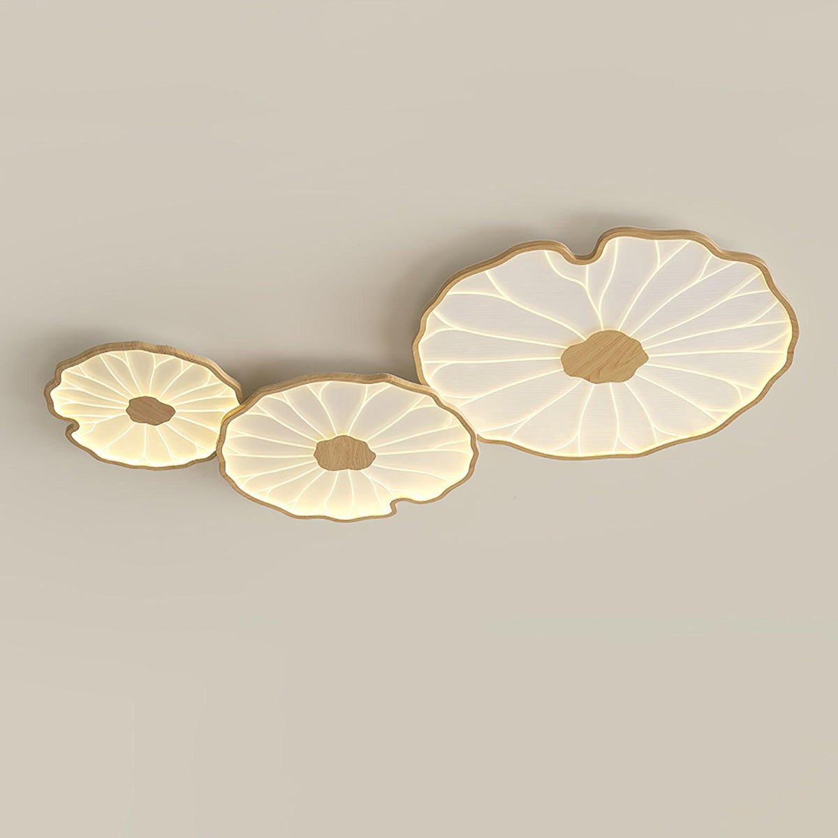 Rinorian Ceiling Lamp Lotus Leaf with Wooden Finish