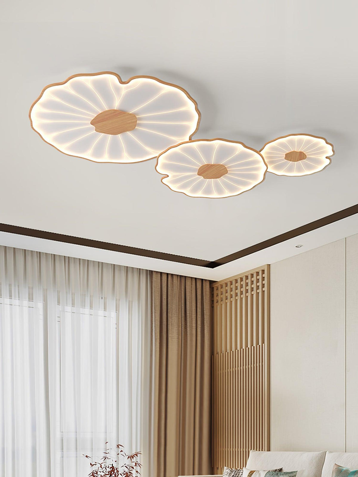 Rinorian Ceiling Lamp Lotus Leaf with Wooden Finish