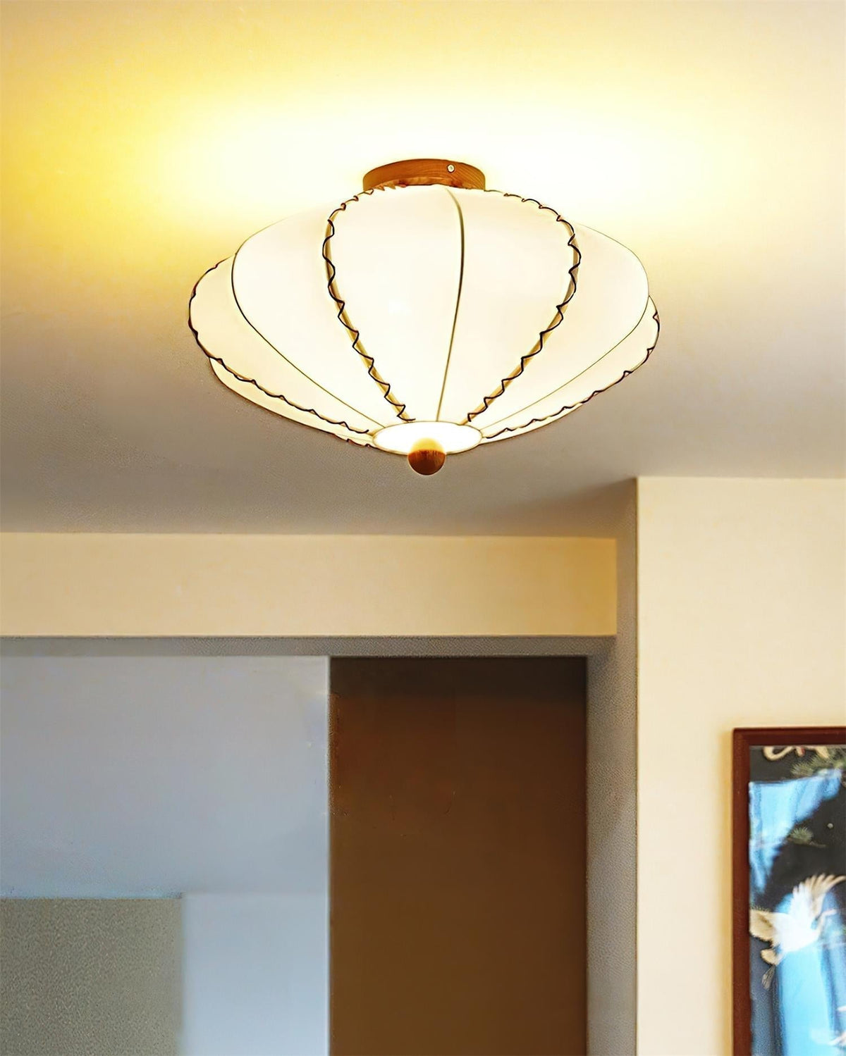 Colette Beige Fabric Wood Ceiling Light