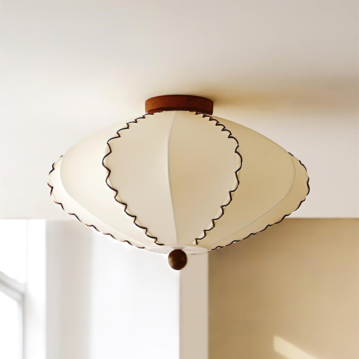 Colette Beige Fabric Wood Ceiling Light
