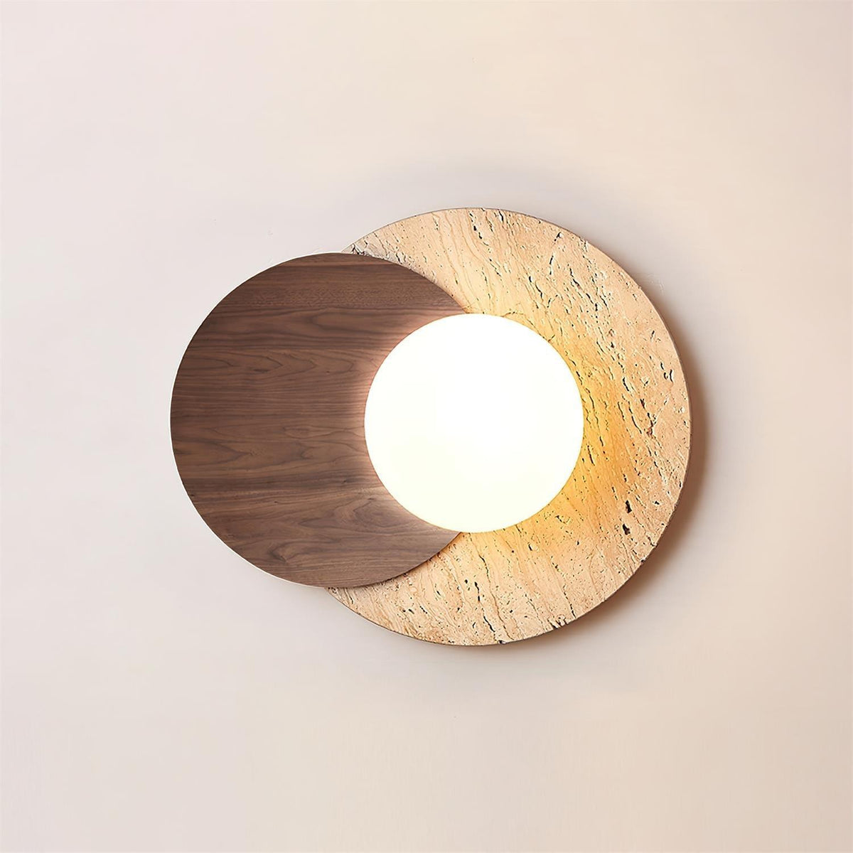 Otale Overlapping-Disc Travertine Wall Lamp Plug-in