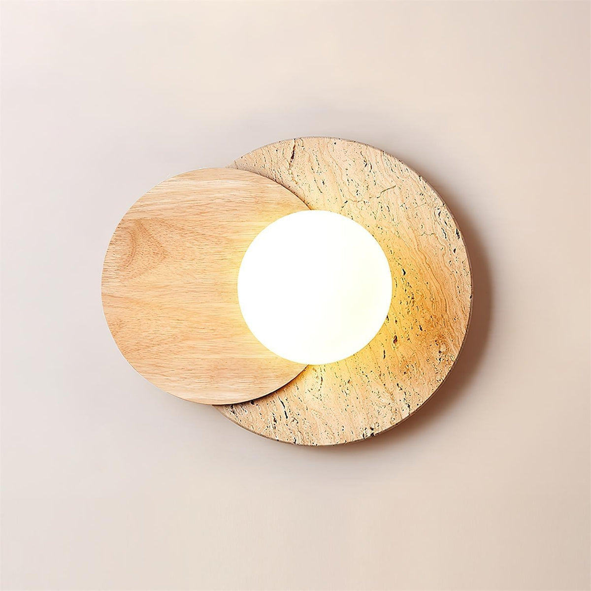 Otale Overlapping-Disc Travertine Wall Lamp Plug-in