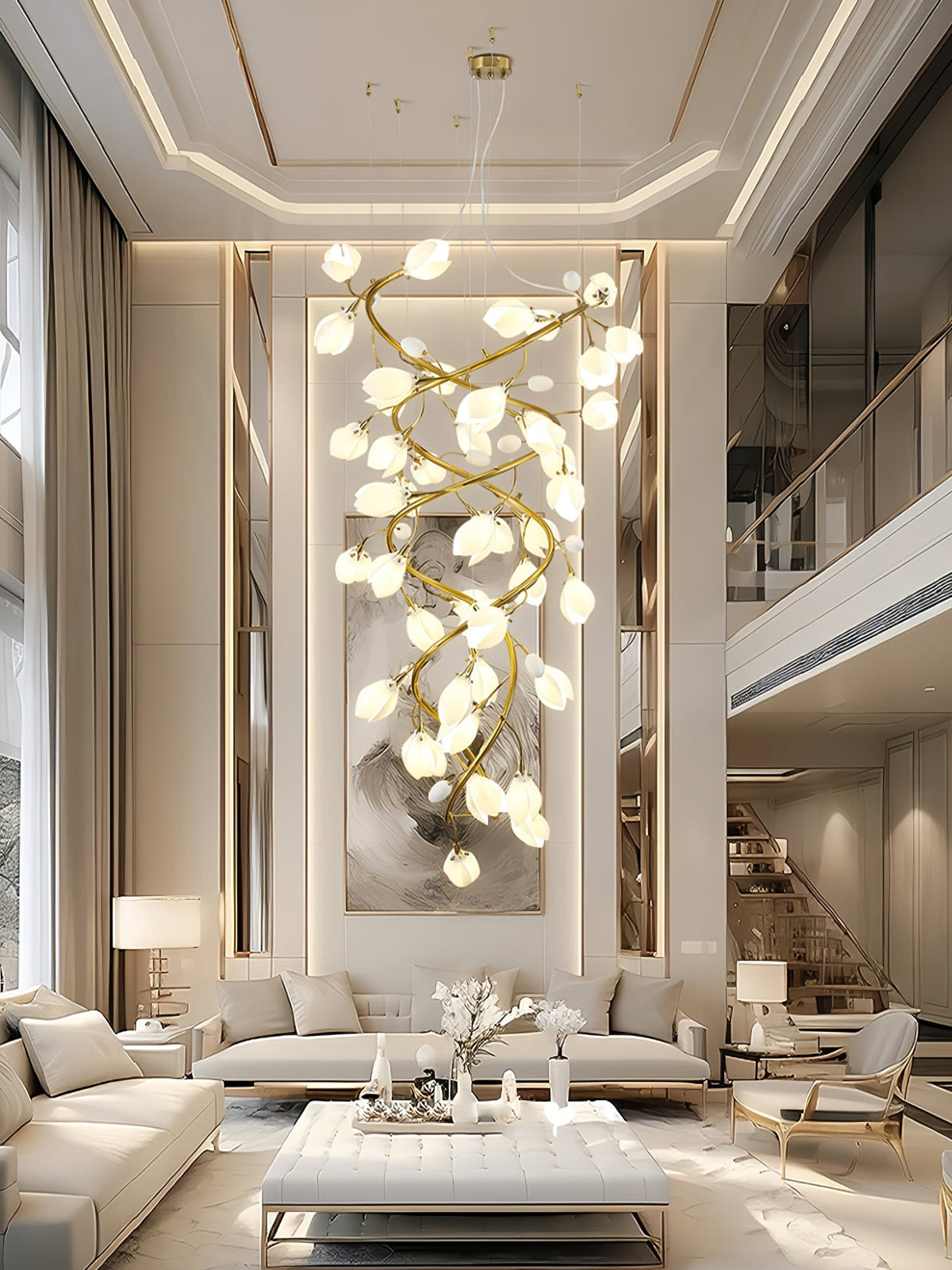 Evene Spiral Ceramic Brass Chandelier