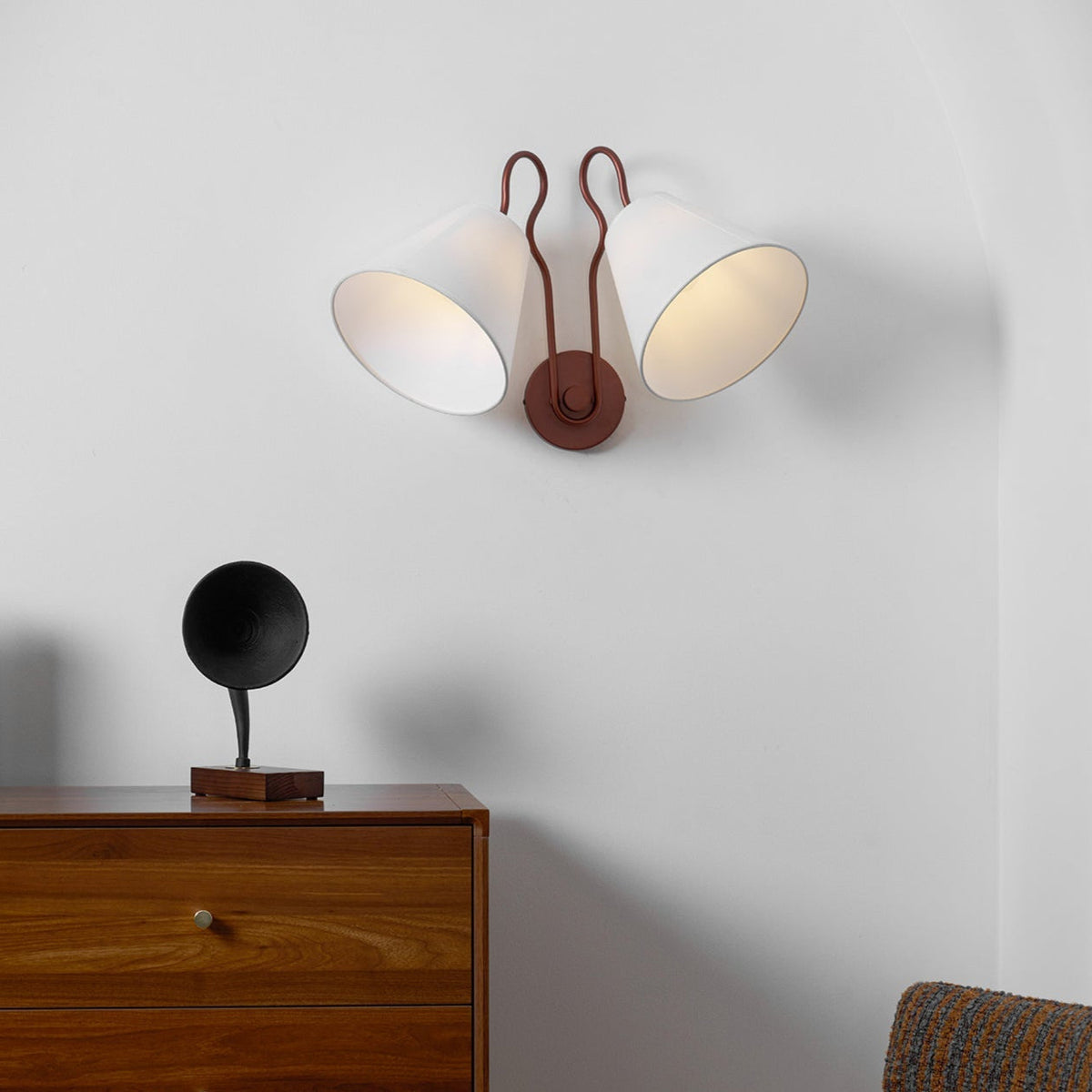 Legudit Wall Lamp Double White Cone Shades Fabric
