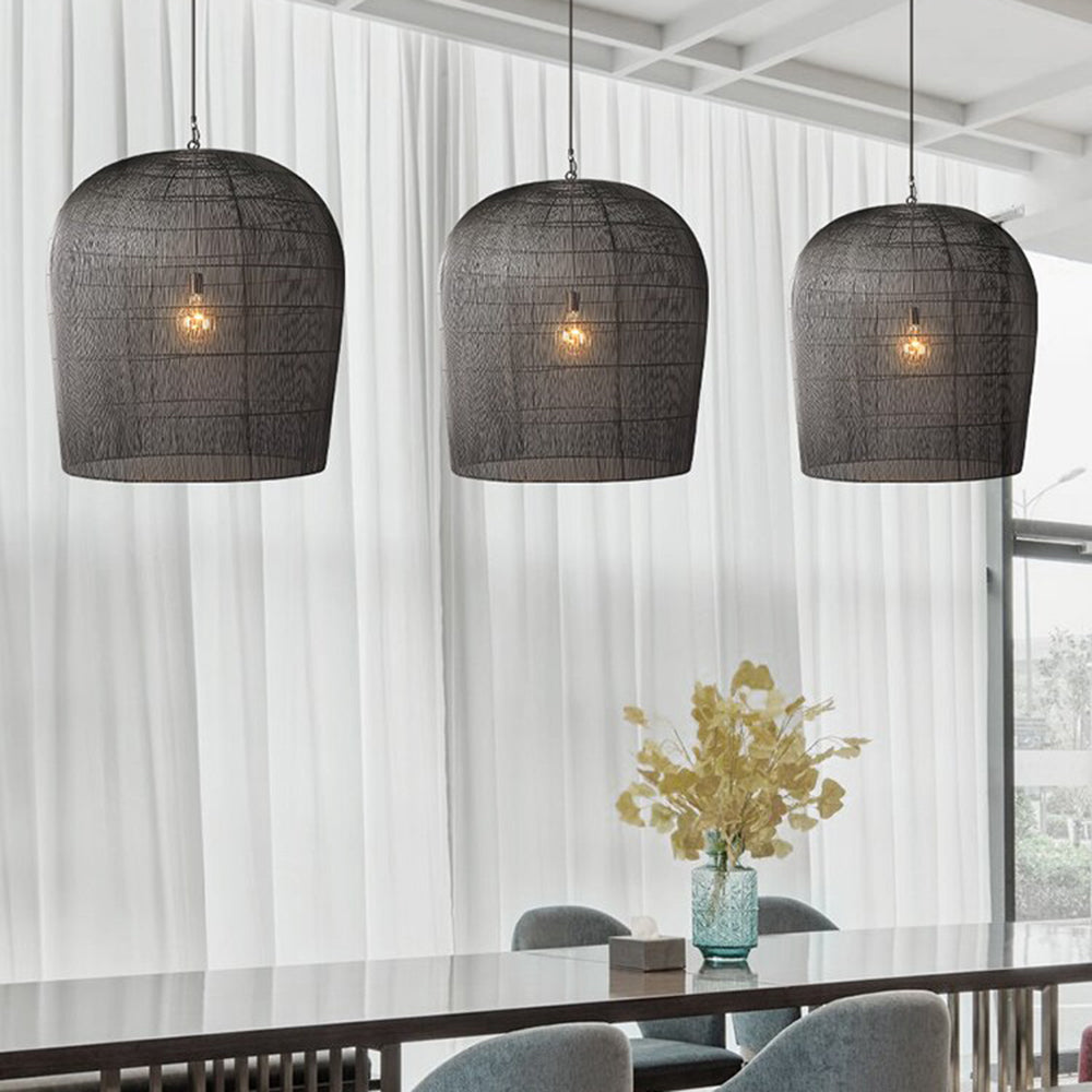 Wadanud Wabi Sabi Bird Cage Rattan/Metal Pendant Light, Black/White