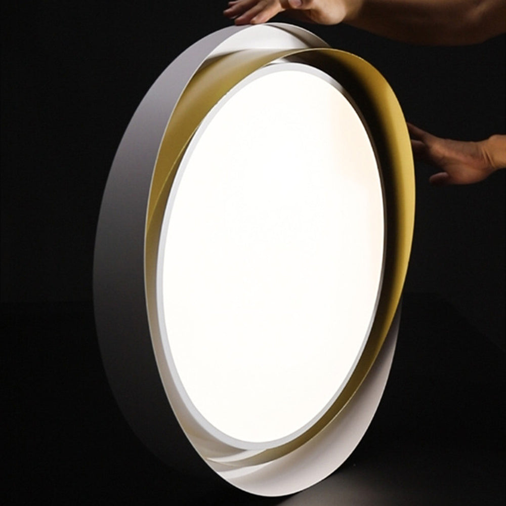 Raluken Modern Geometric Metal/ Flush Mount Ceiling Light, White/Gold