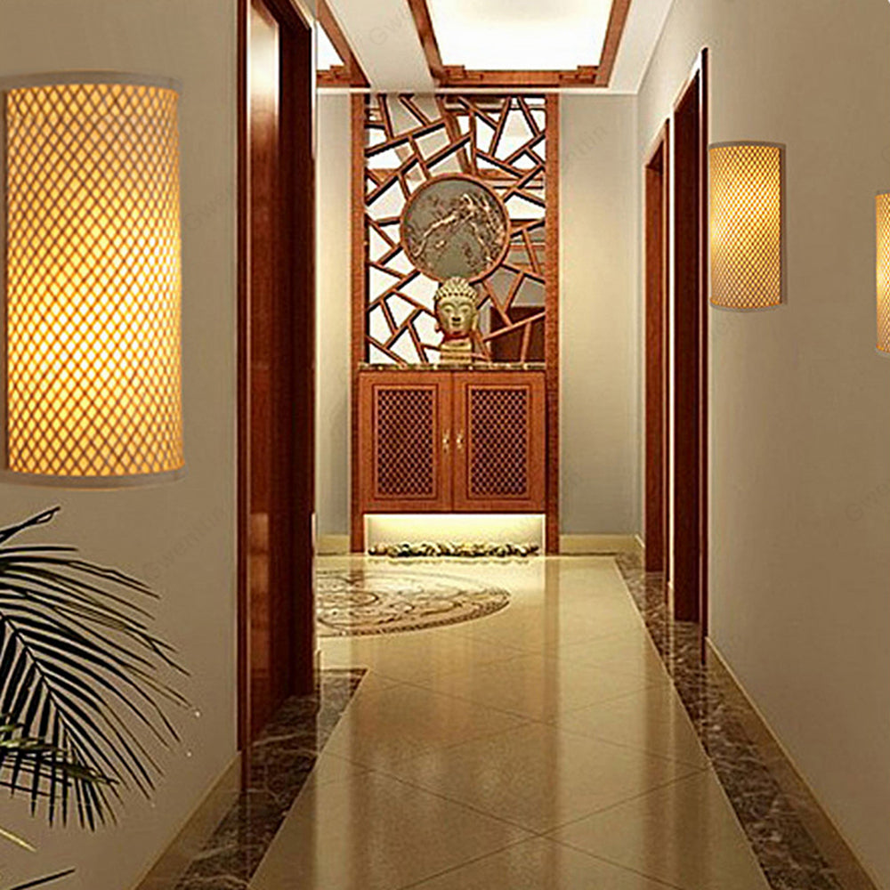 Tunules Led Wall Mounted Bedside Lamp, Rattan/, Bedroom