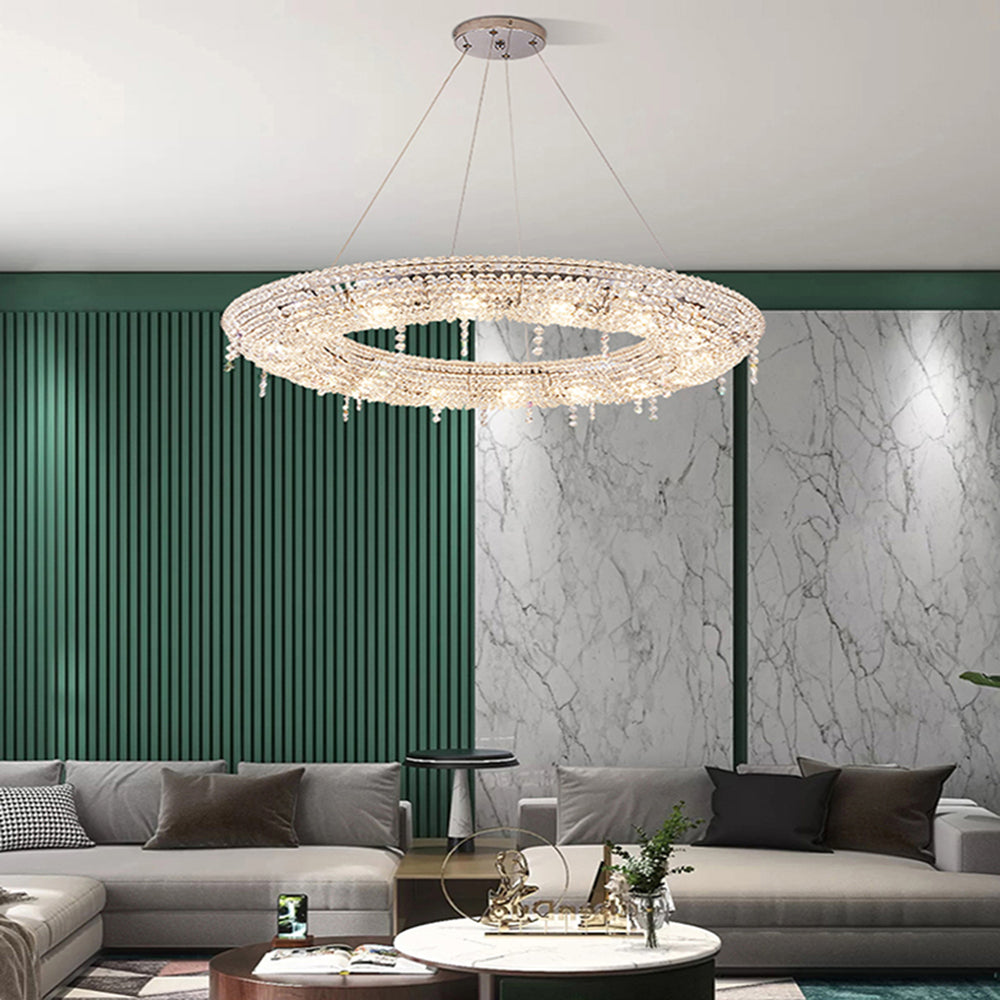 Zukomes Luxury Round Crystal Pendant Light for Living Room/Dining Room