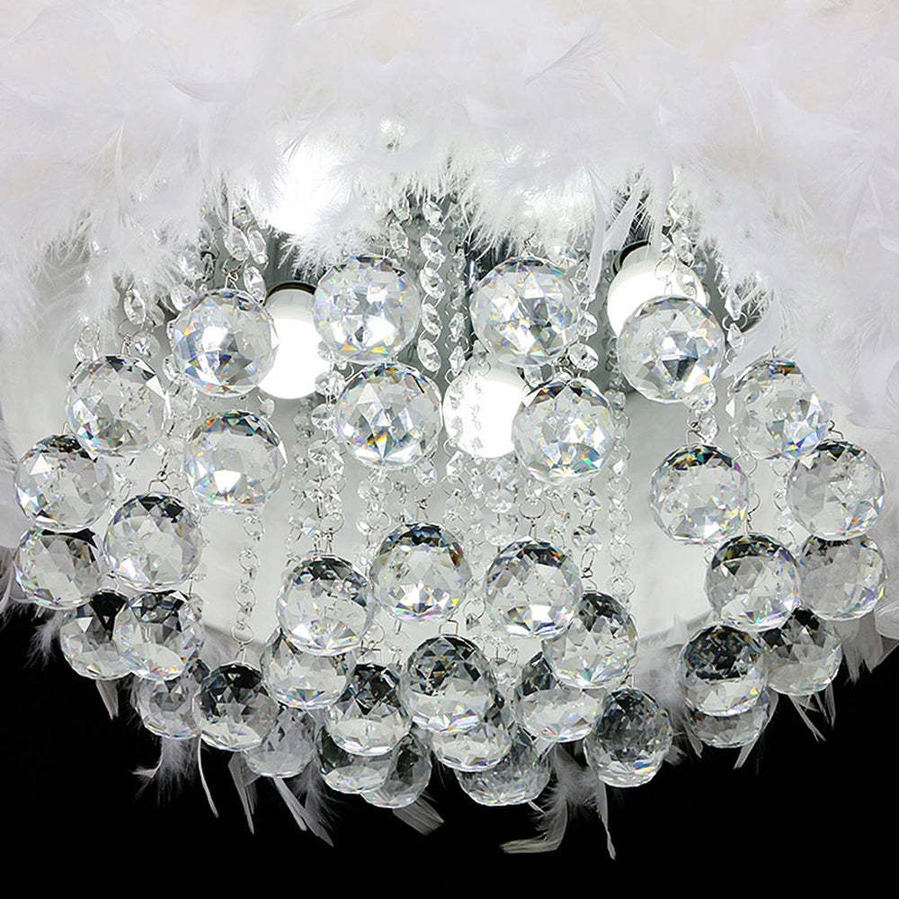 Haborum Modern Luxury Round Chandelier, Feather/Crystal, White