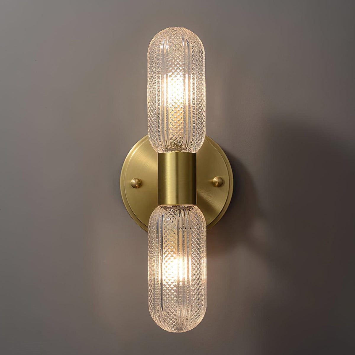 Eira Brass and Textured Glass Double Light Wall Sconce