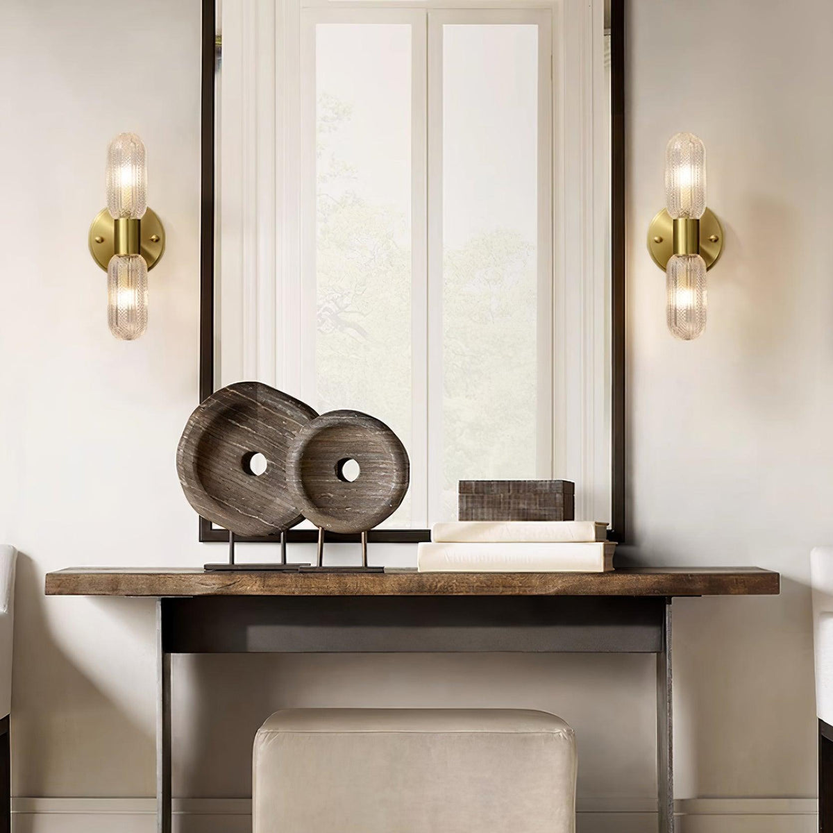 Eira Brass and Textured Glass Double Light Wall Sconce
