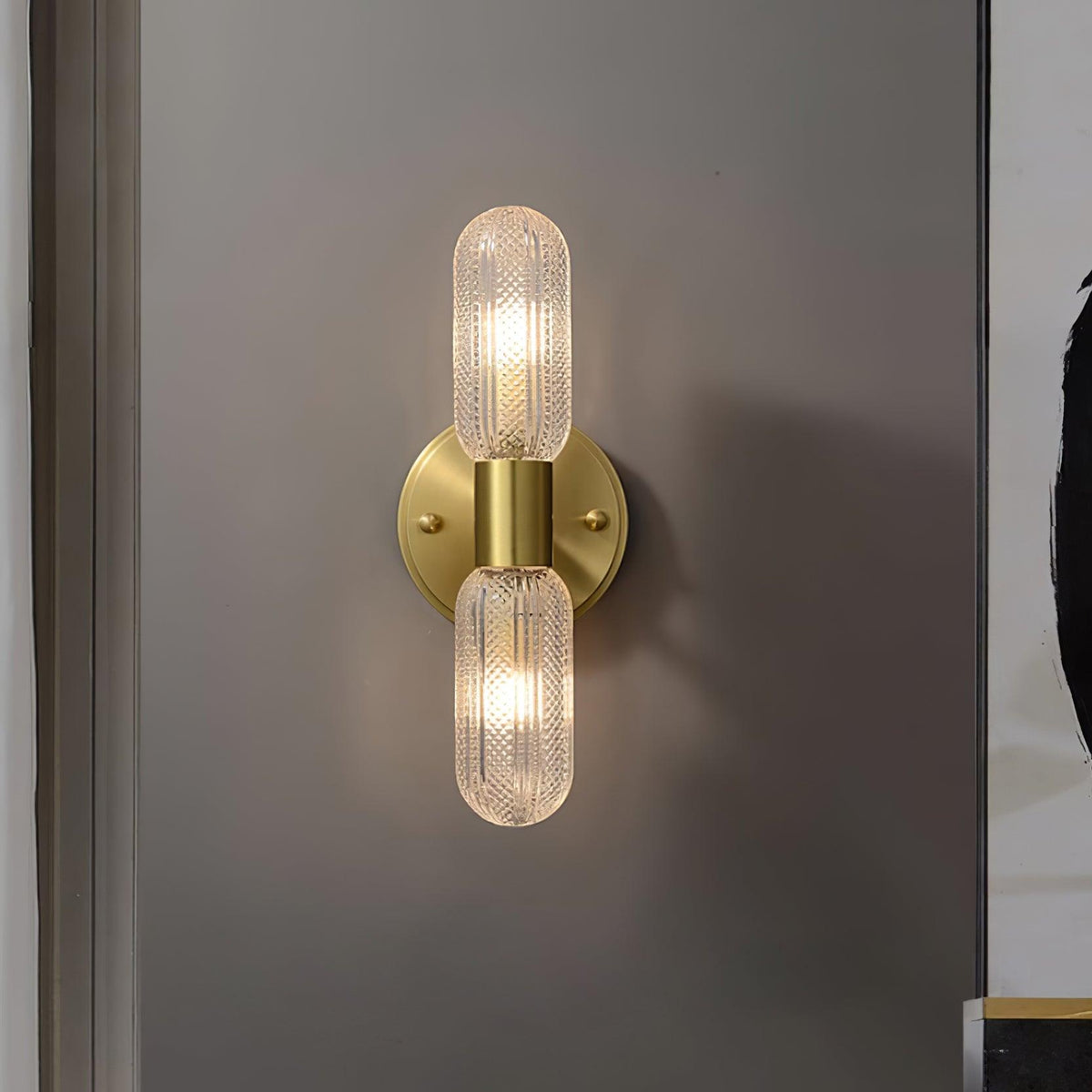 Eira Brass and Textured Glass Double Light Wall Sconce