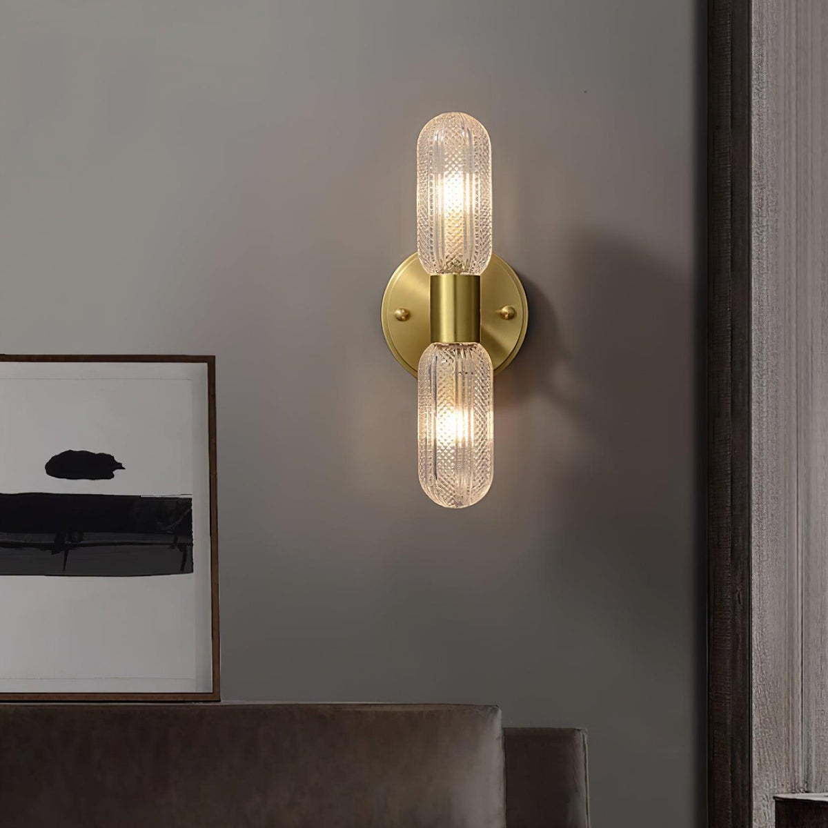 Eira Brass and Textured Glass Double Light Wall Sconce