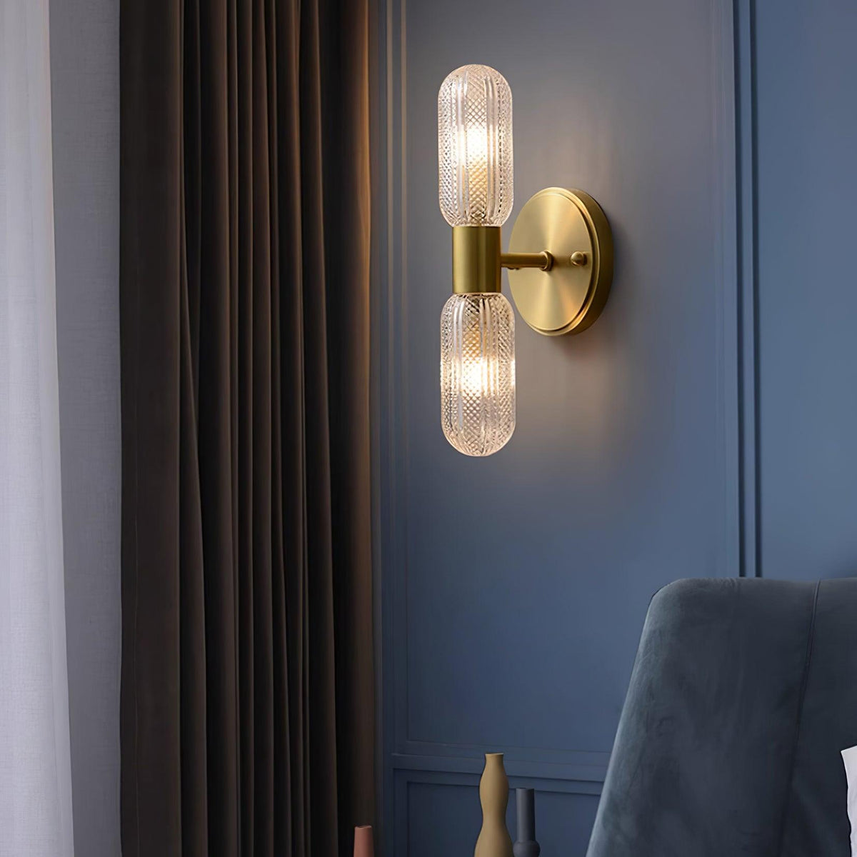 Eira Brass and Textured Glass Double Light Wall Sconce