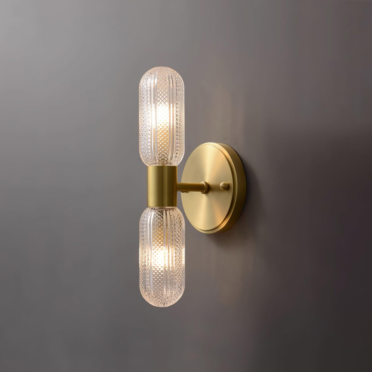 Eira Brass and Textured Glass Double Light Wall Sconce