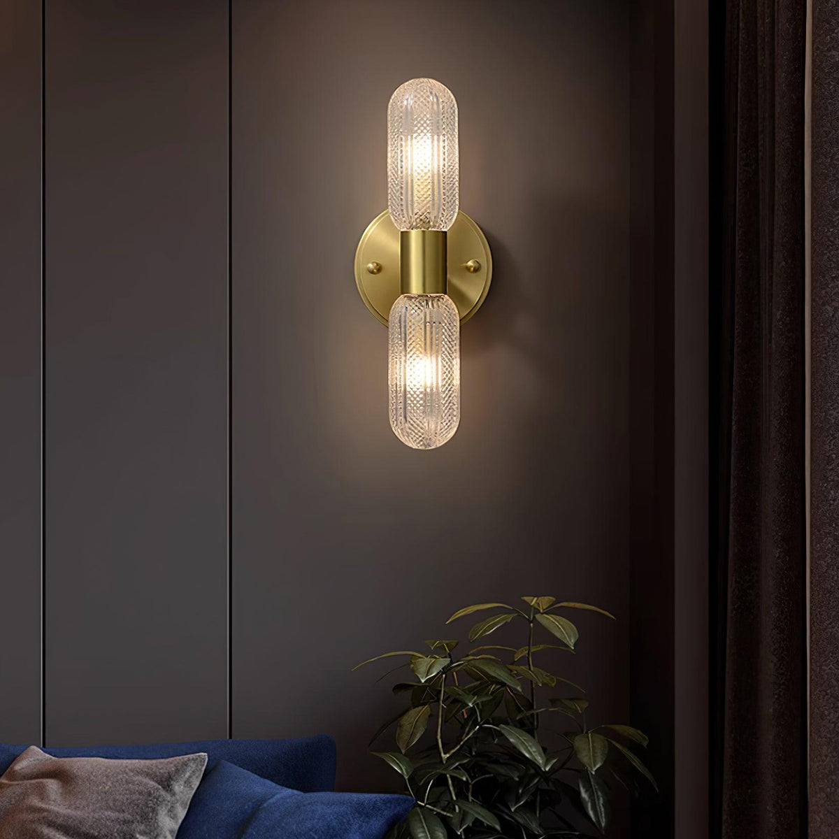 Eira Brass and Textured Glass Double Light Wall Sconce