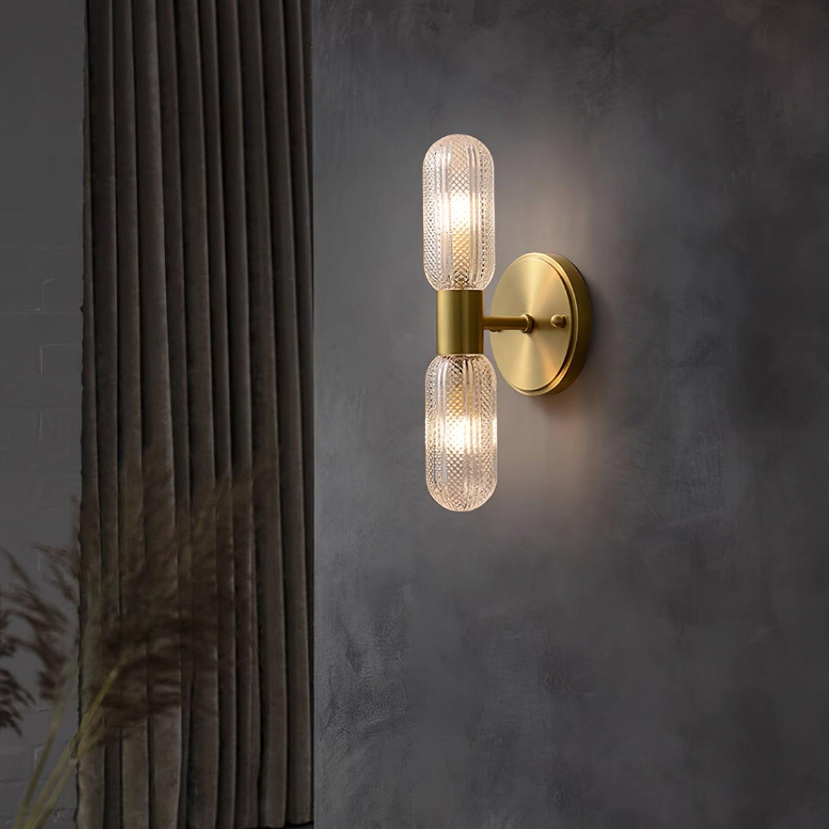 Eira Brass and Textured Glass Double Light Wall Sconce