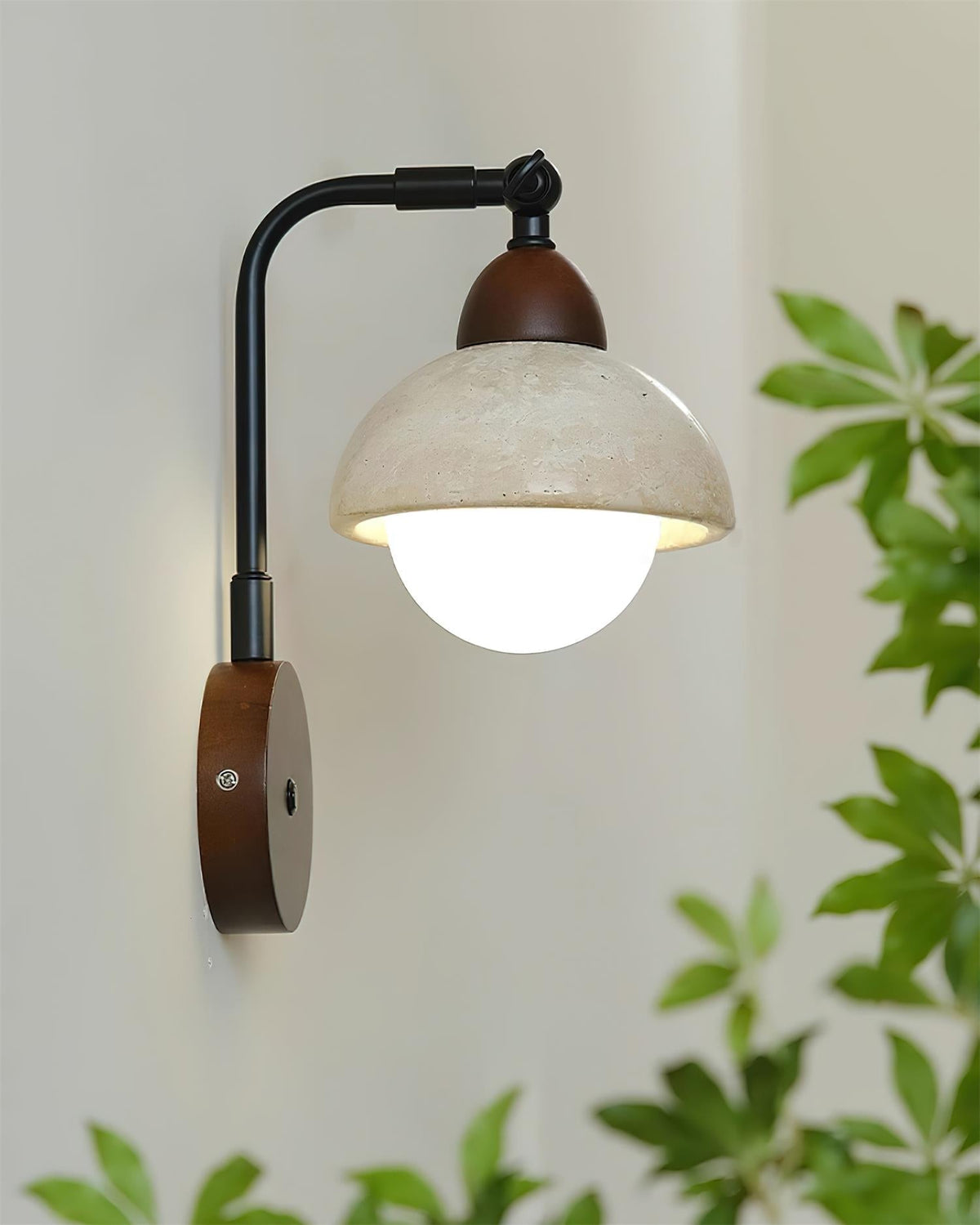 Tavalielle Wall Light Travertine White Opalescent Globe