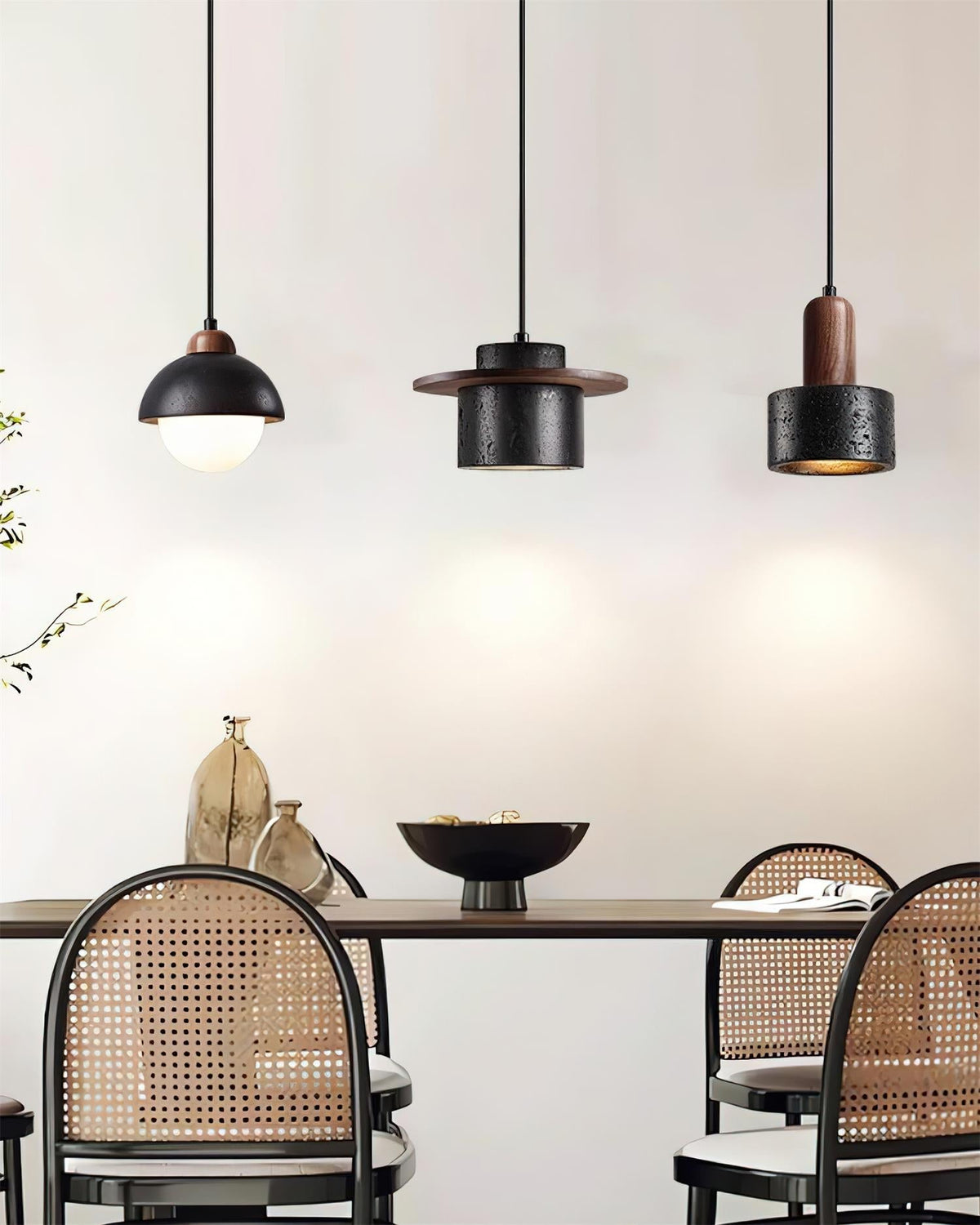 Valoelia Black Travertine Pendant Light Set
